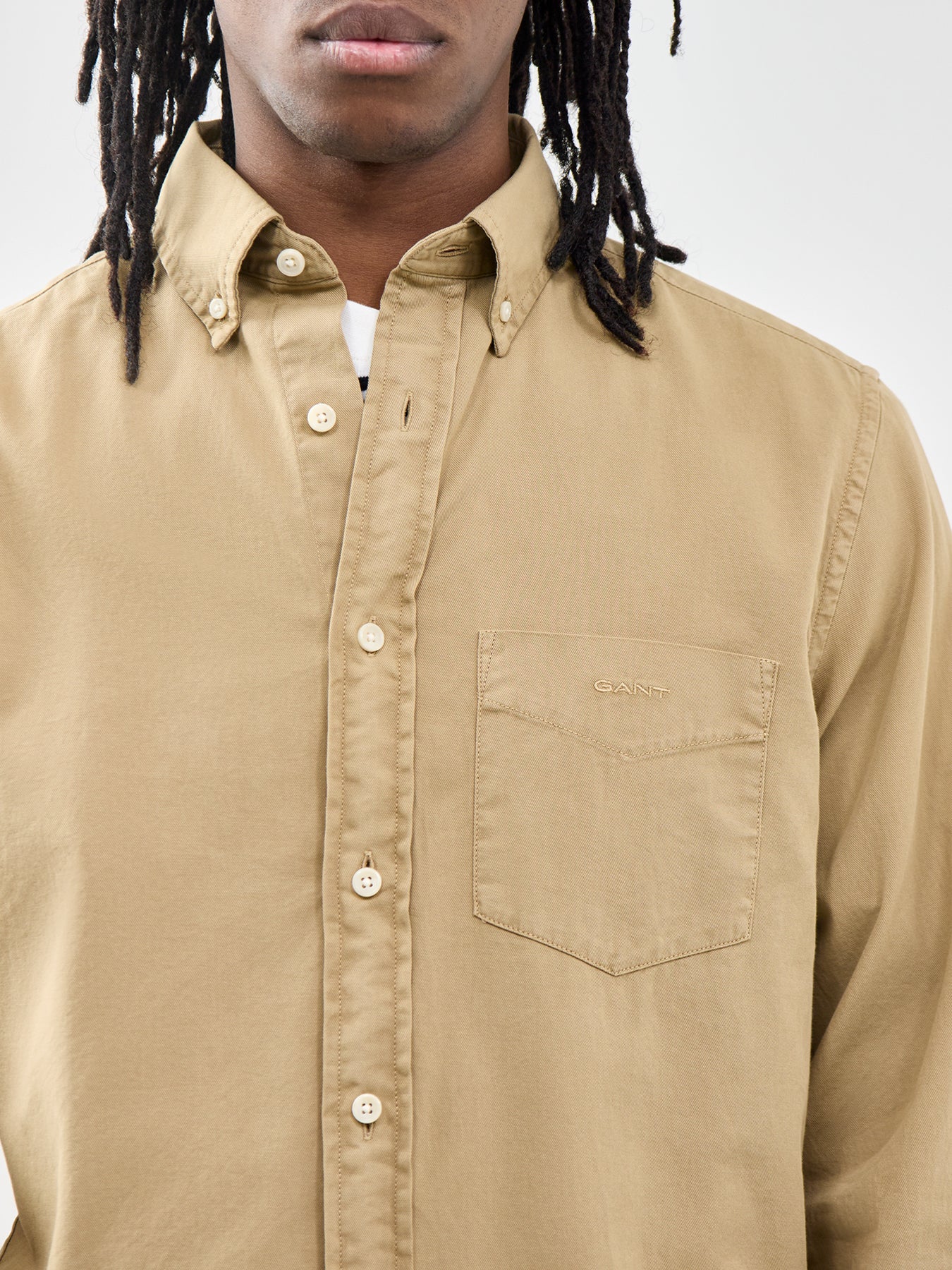 Garment Dyed Twill Long Sleeve Shirt Beige