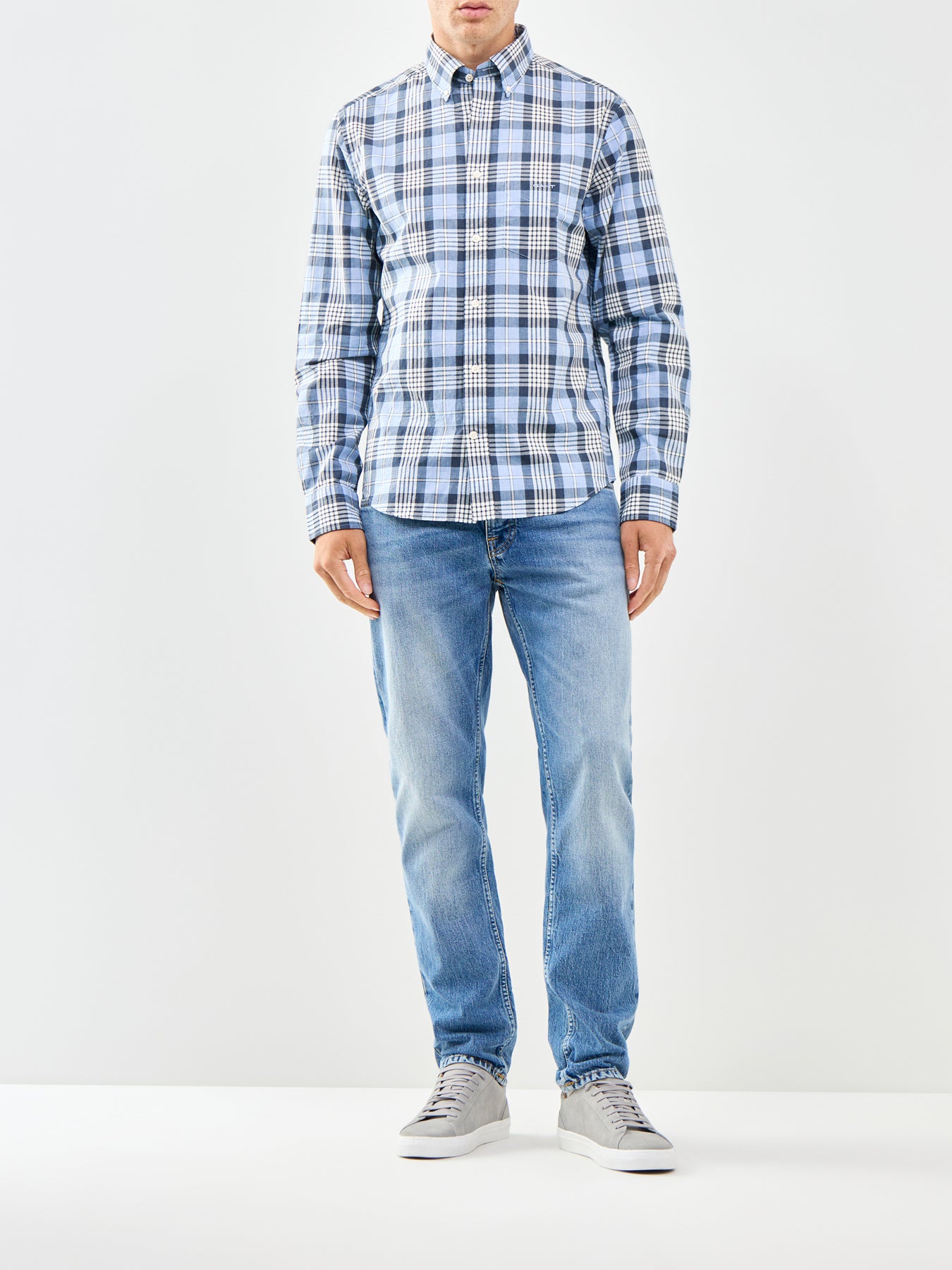 Poplin Melange Check Shirt Blue