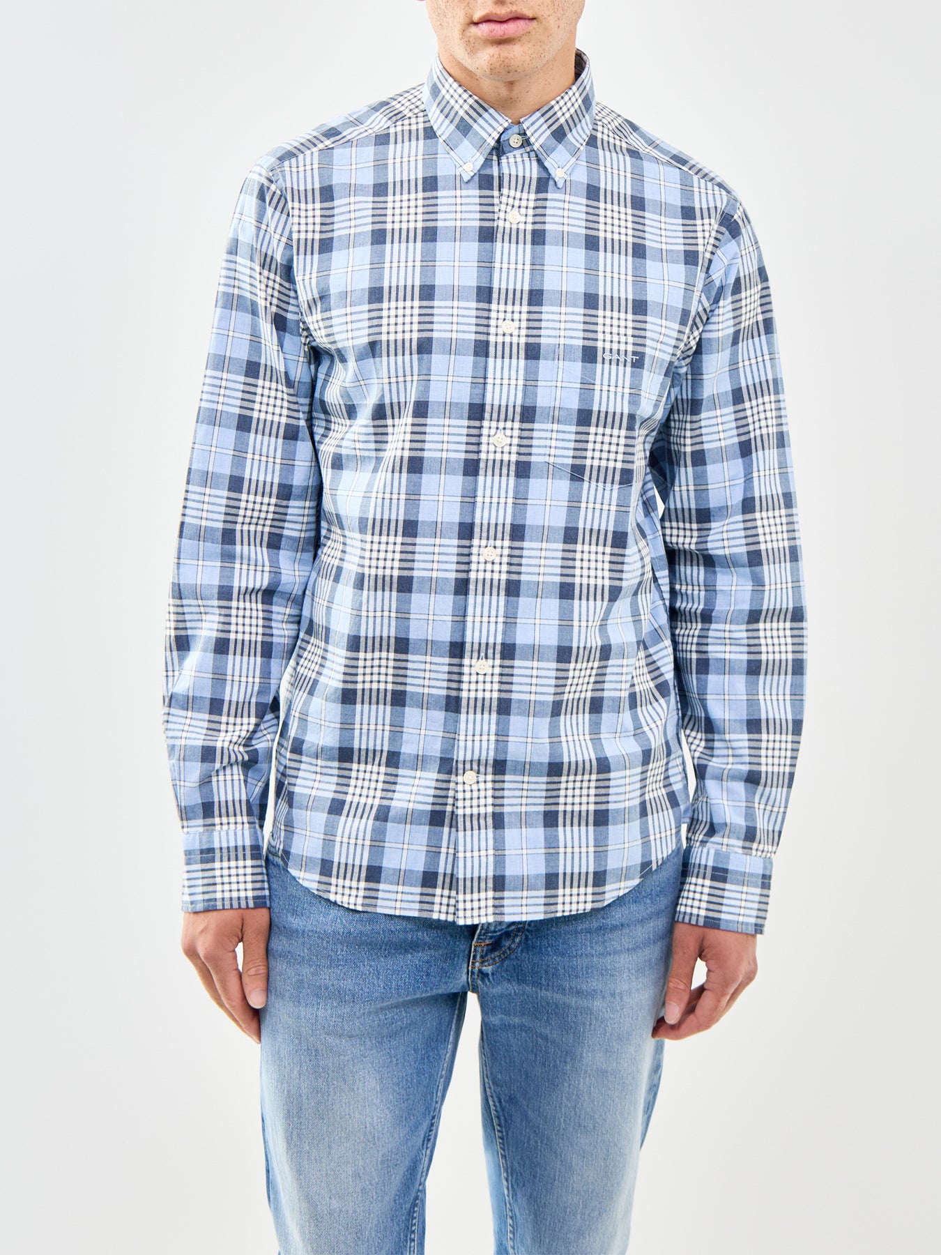 Poplin Melange Check Shirt Blue