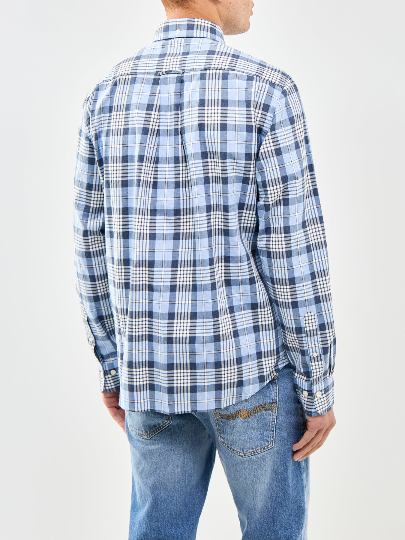 Poplin Melange Check Shirt Blue
