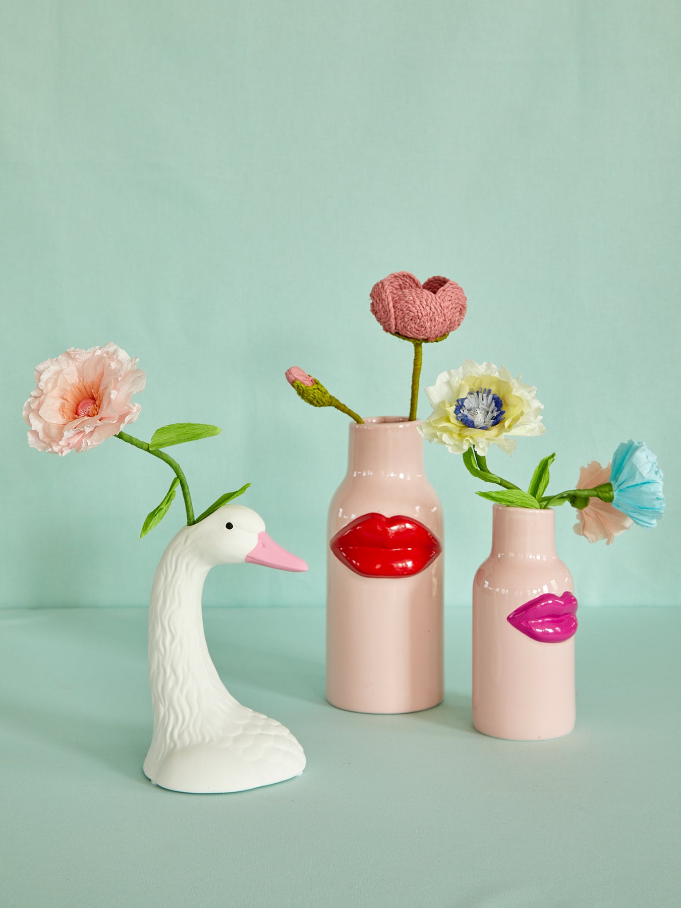 Large Ceramic Vase with Lips Pink