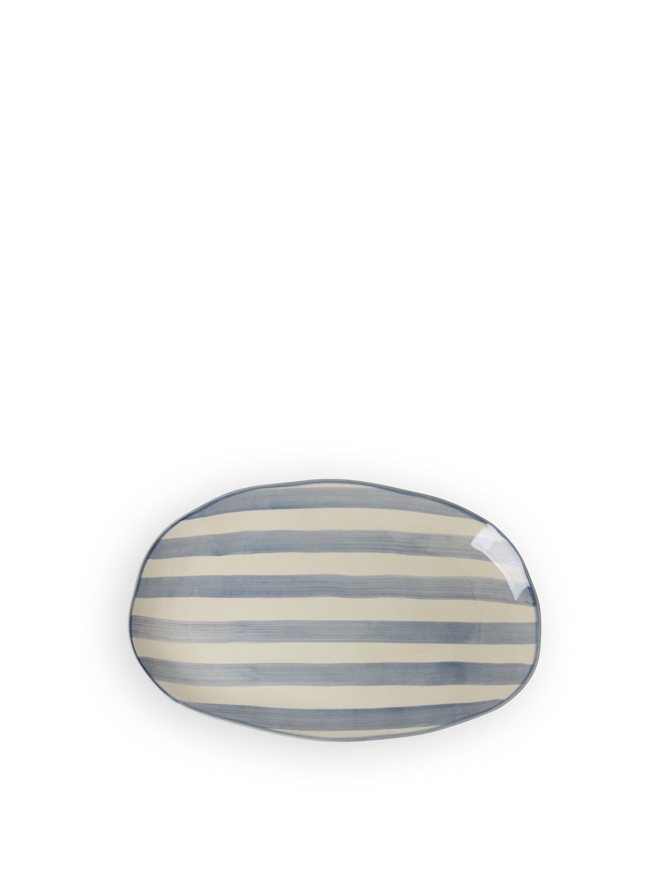 Large Ceramic Serving Platter Creme with Blue Stripes
