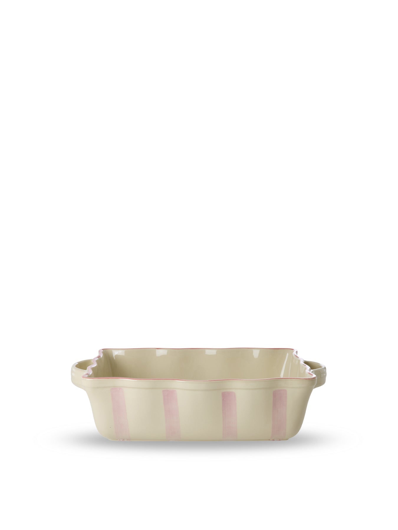 Large Stoneware Oven Dish Creme with Pink Stripes