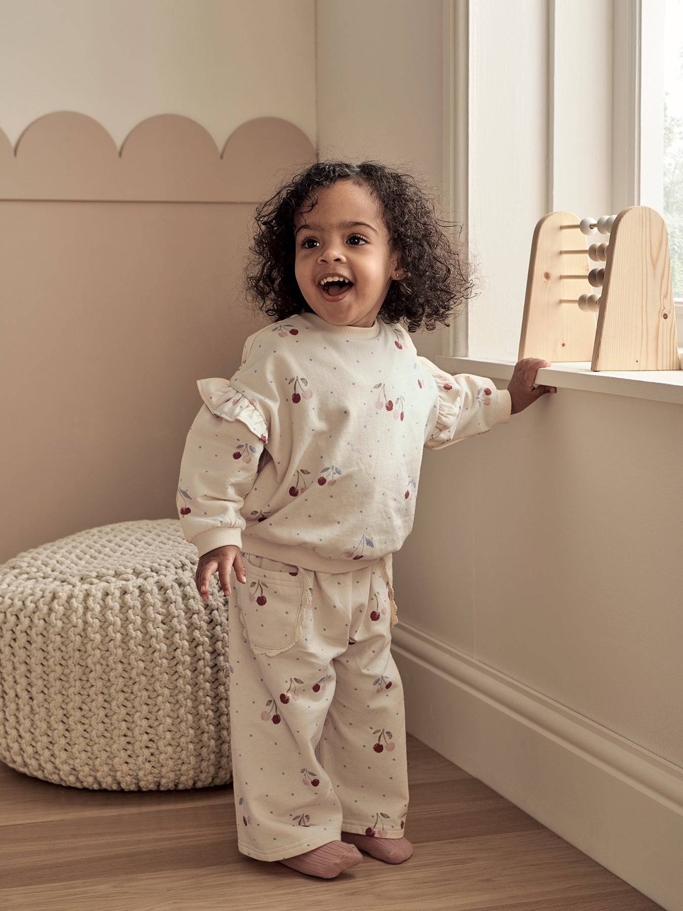 Baby Cherry Print Joggers Cream