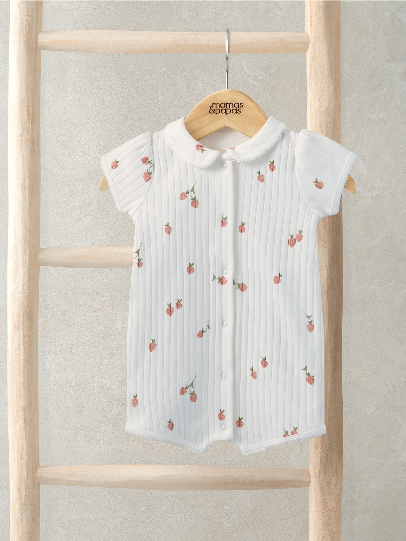 Baby Strawberry Short Romper Cream