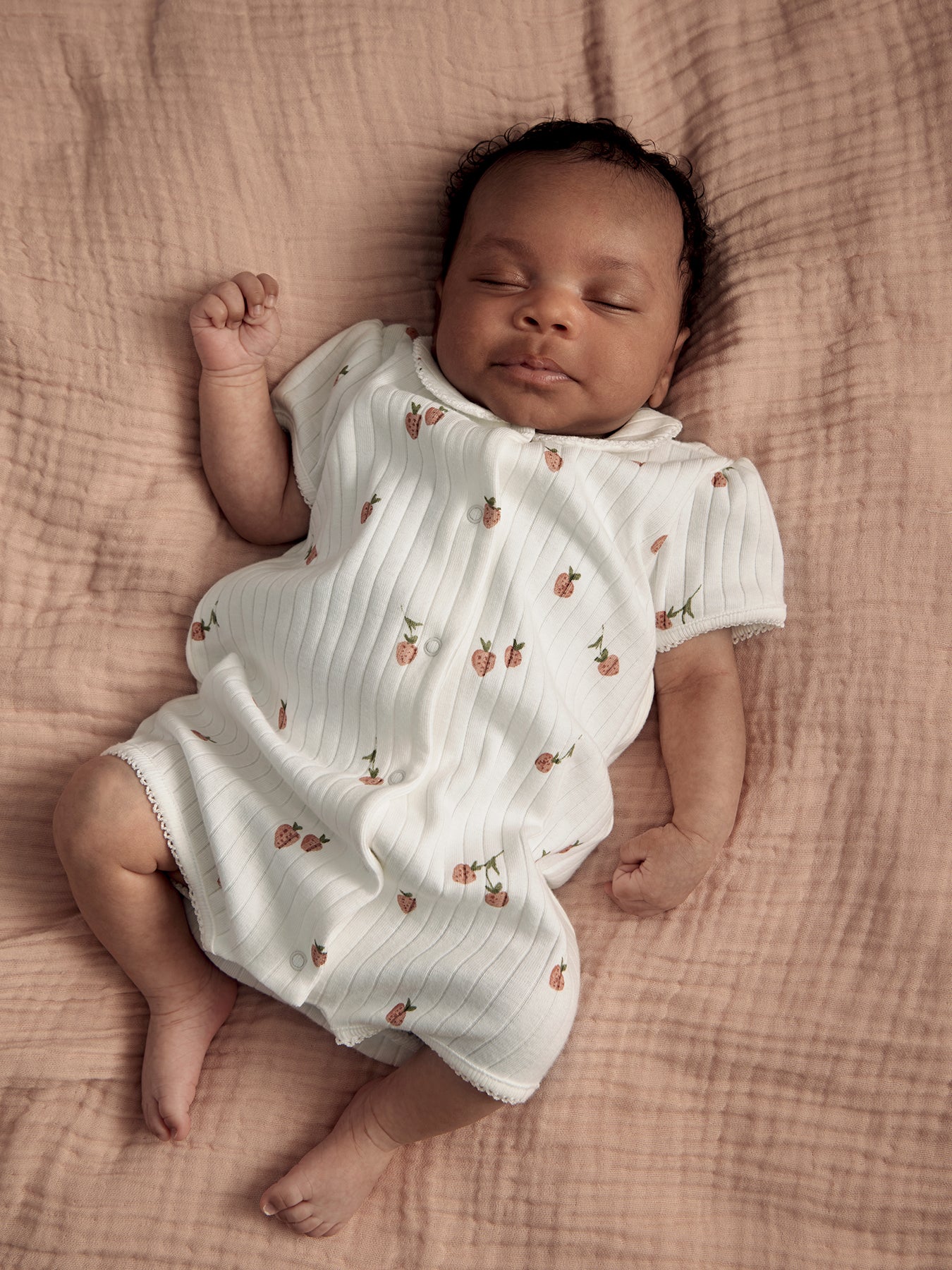 Baby Strawberry Short Romper Cream