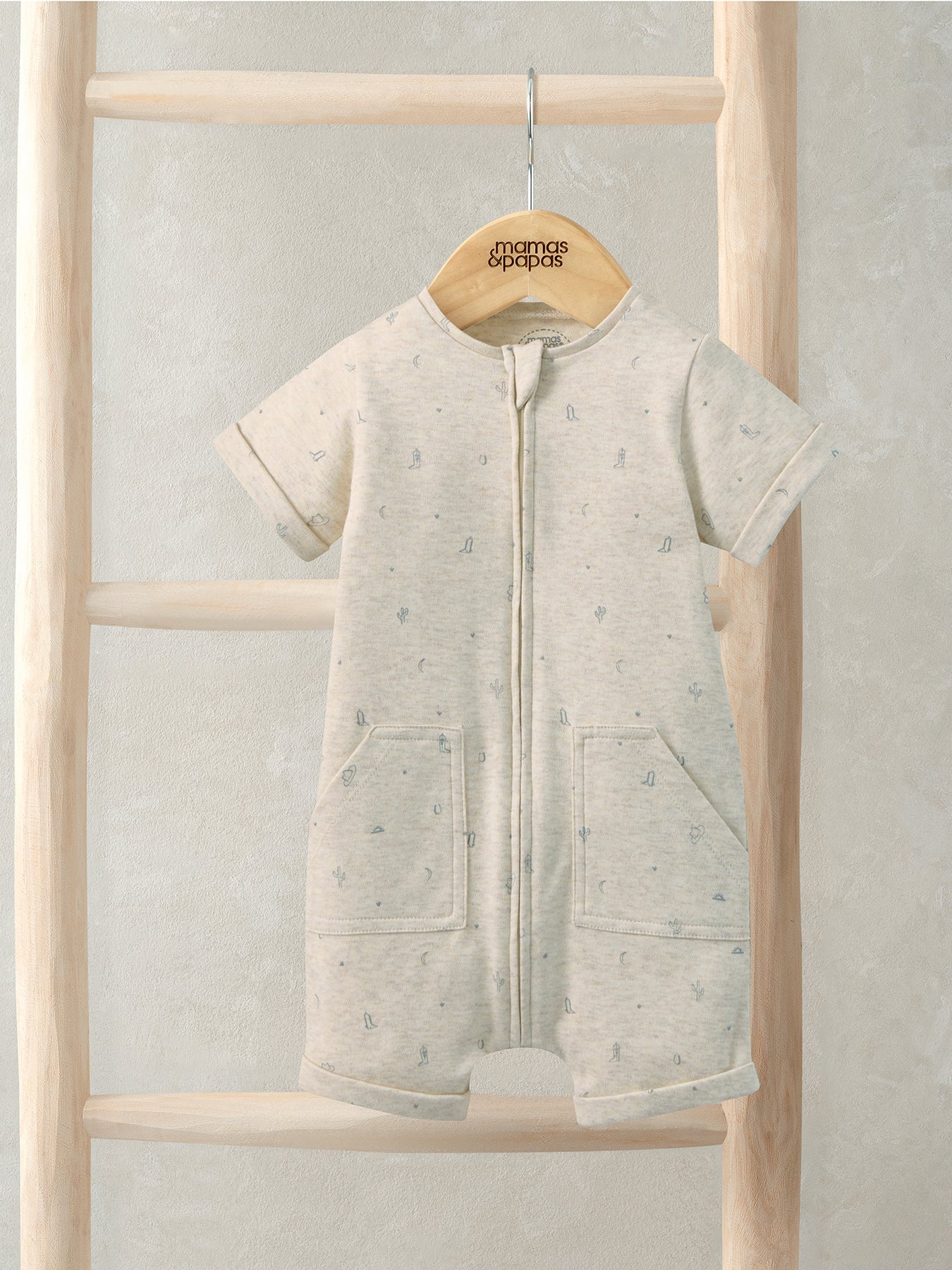 Baby Cowboy Print Romper Cream