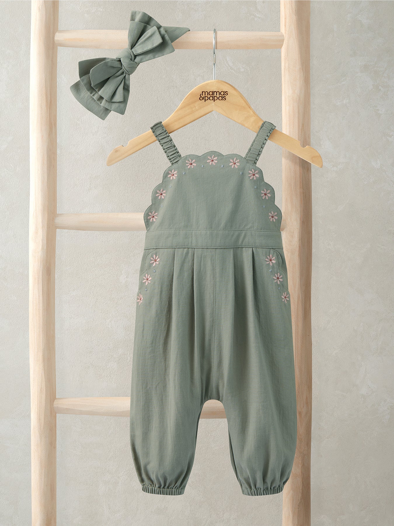 Baby Scallop Dungaree Set Green