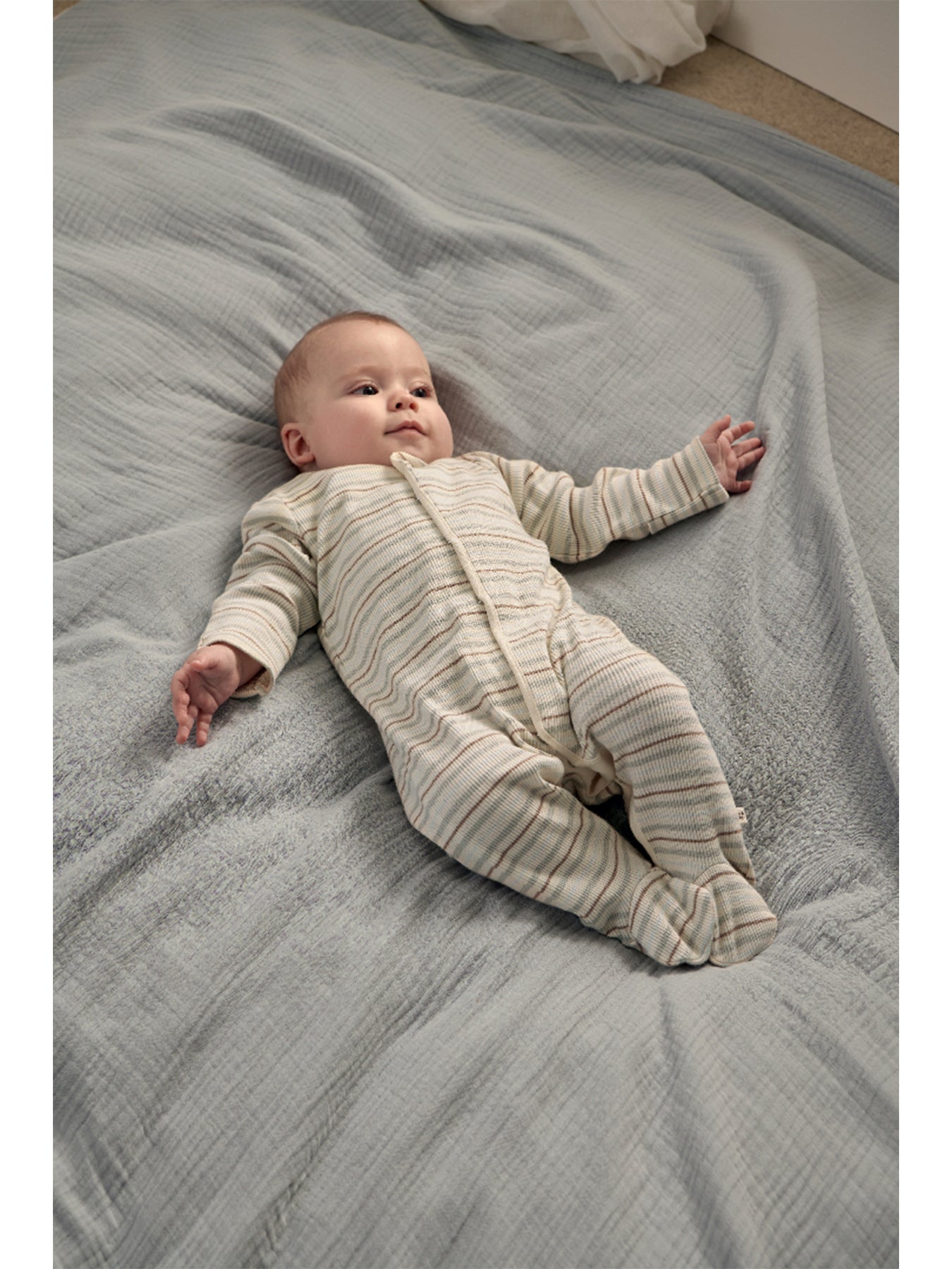 Baby Rib Stripe All-In-One Grey