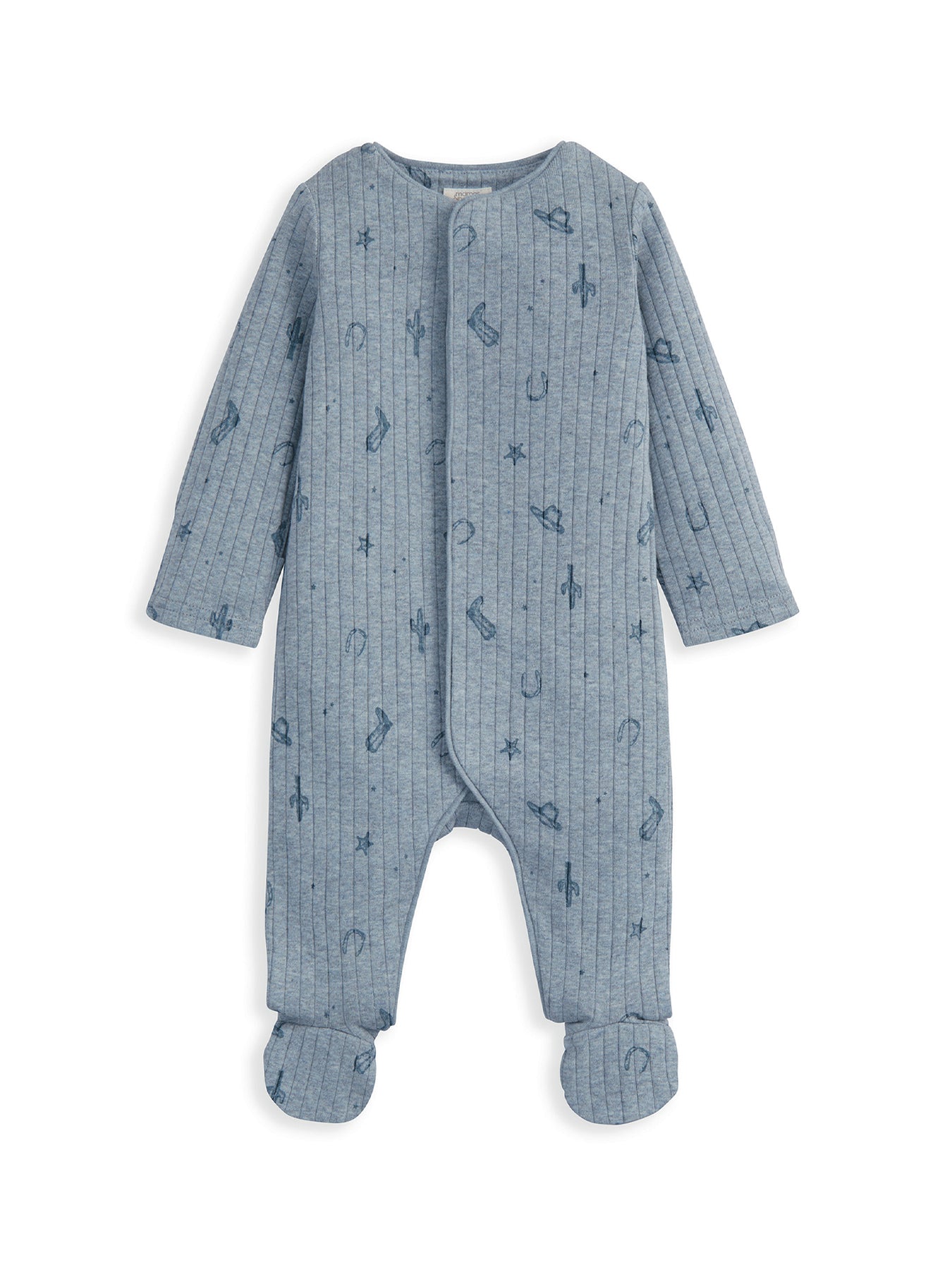 Baby Icon Print Rib All In One Blue