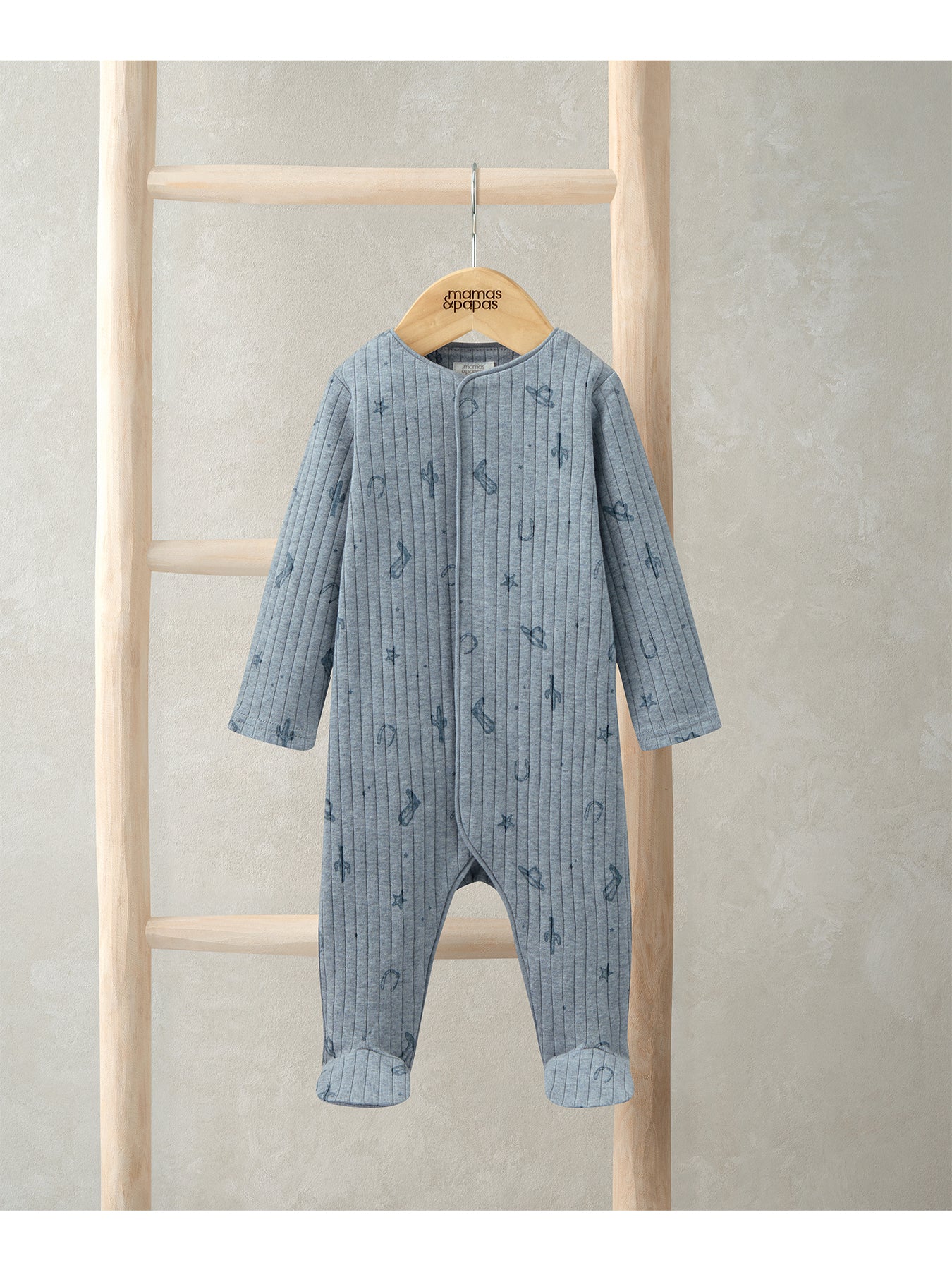 Baby Icon Print Rib All In One Blue