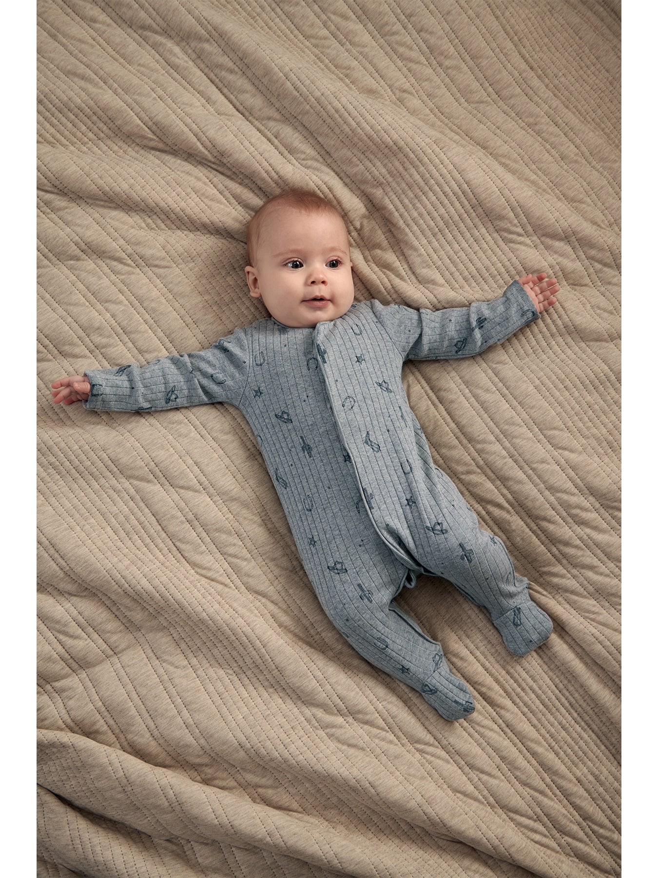 Baby Icon Print Rib All In One Blue
