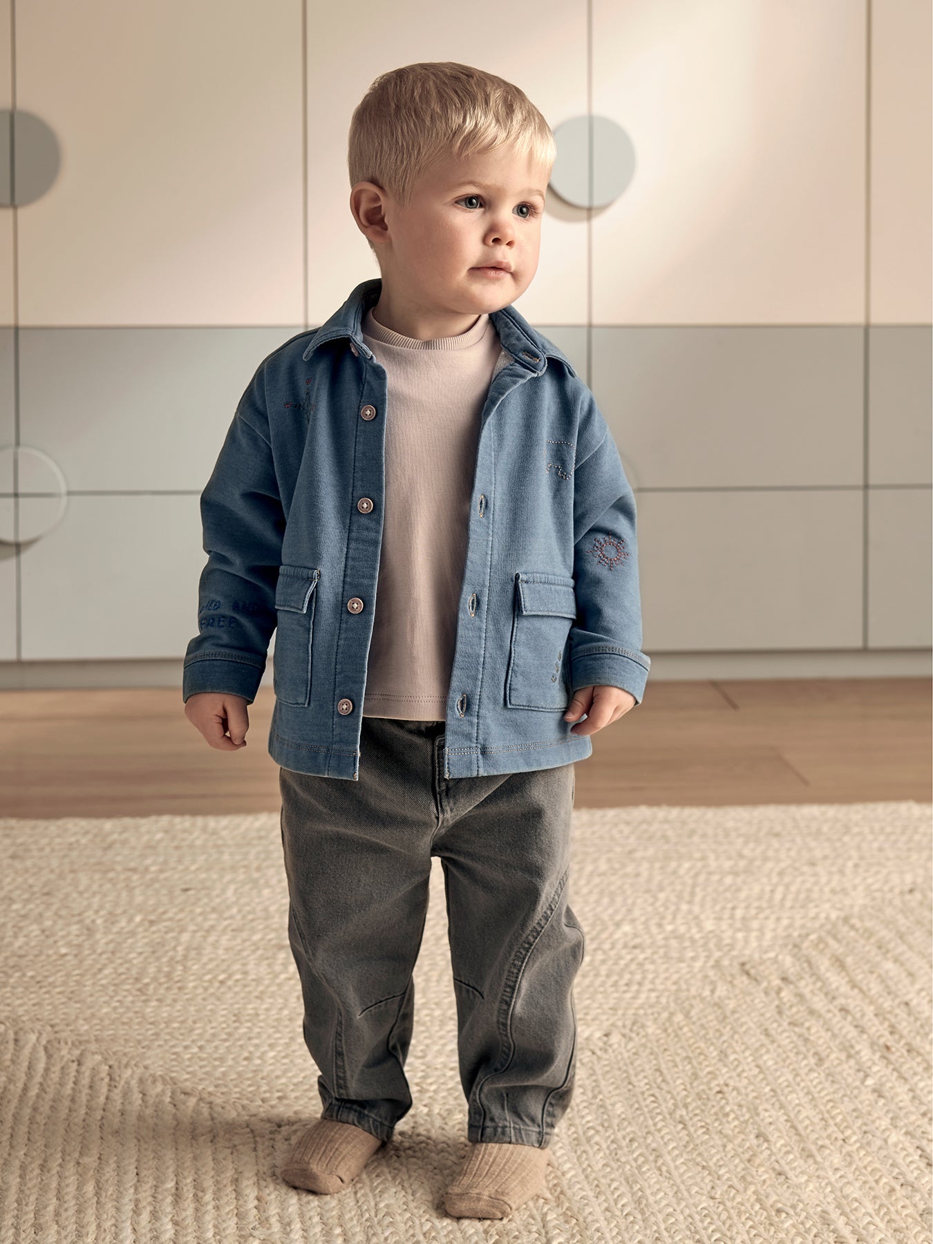 Baby Denim Shacket and T-Shirt Set Blue