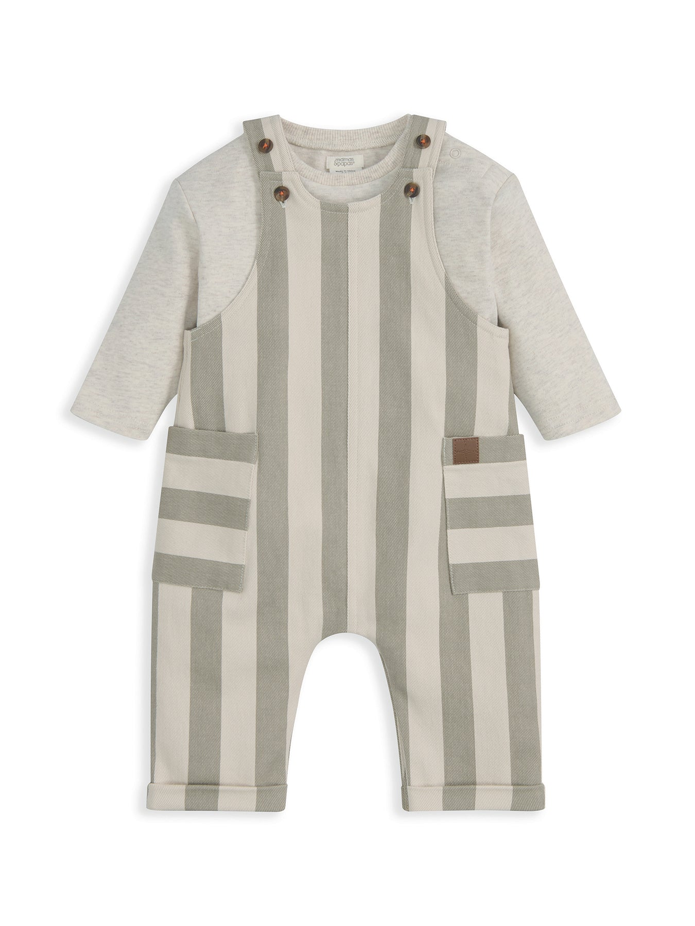 Baby Stripe Dungaree Set Green