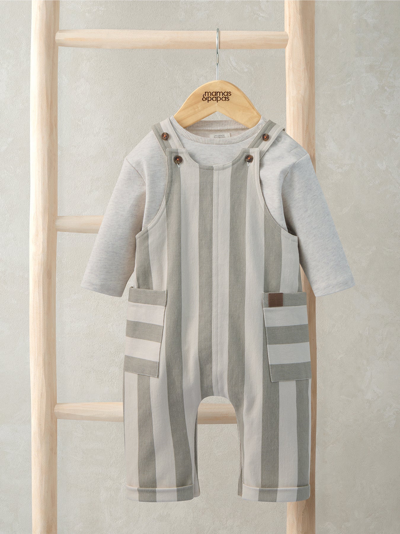 Baby Stripe Dungaree Set Green