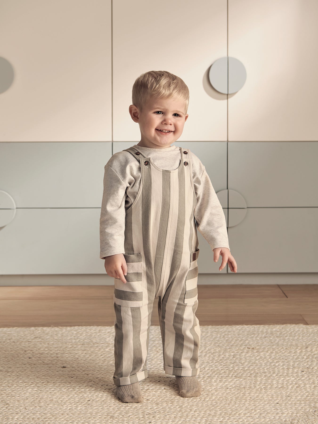 Baby Stripe Dungaree Set Green