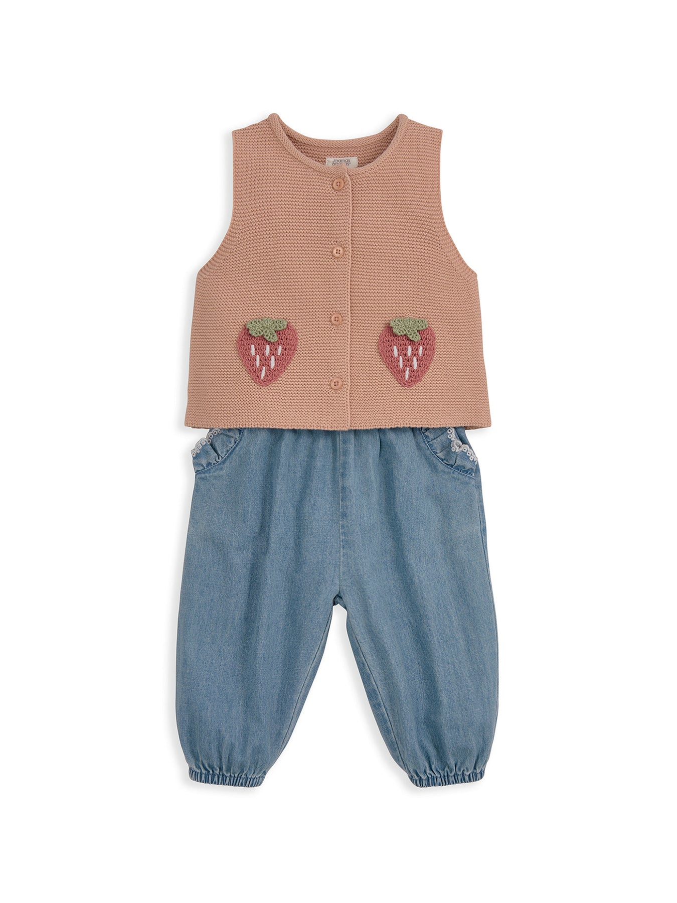 Baby Three Piece Chambray Trouser Set Blue