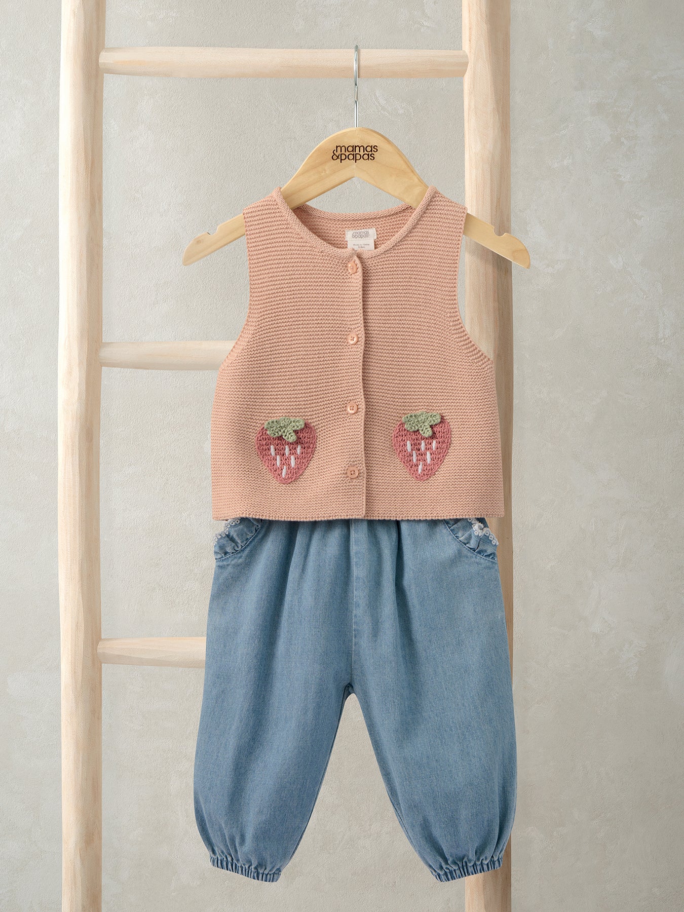Baby Three Piece Chambray Trouser Set Blue