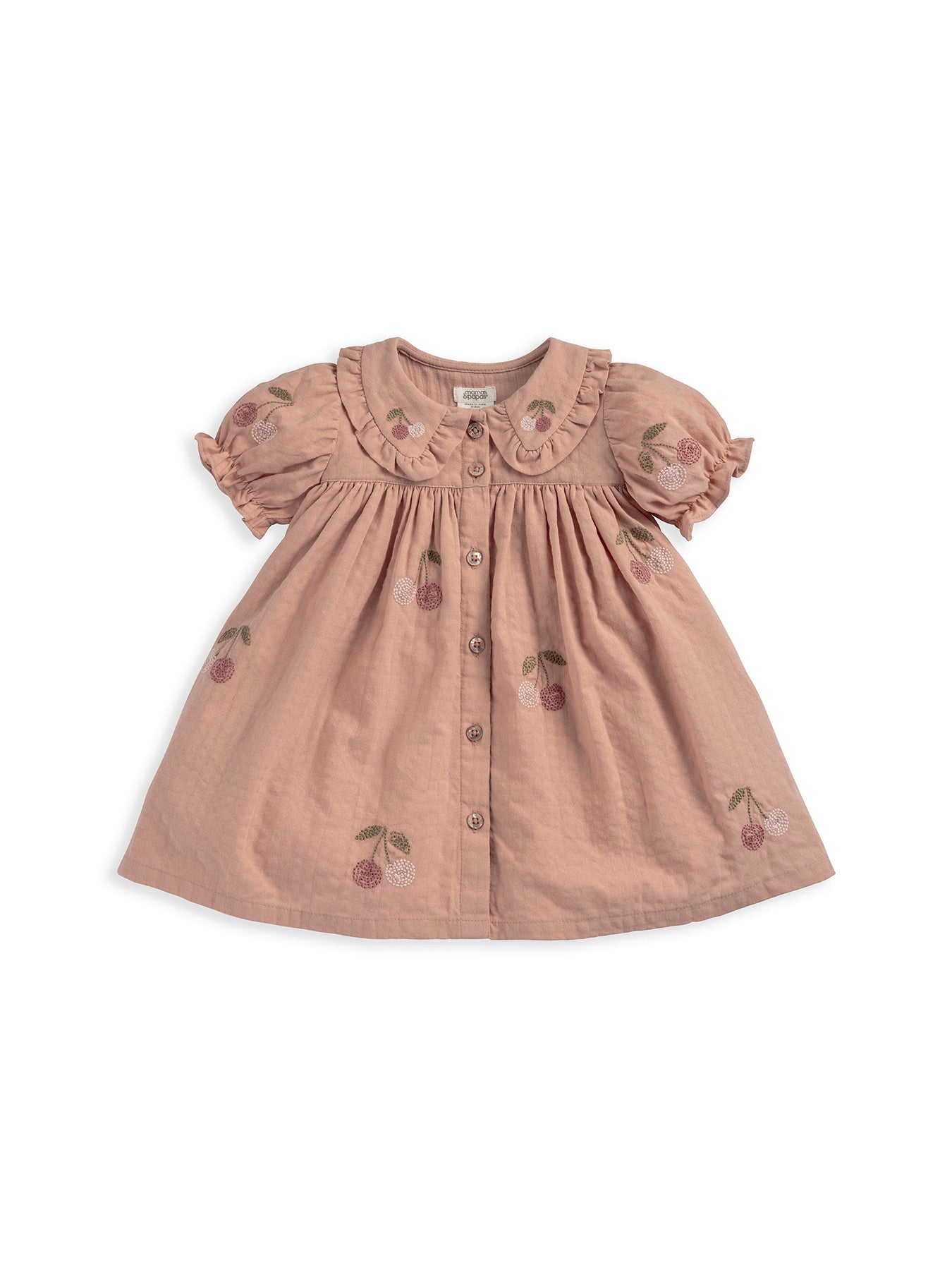 Baby Cherry Embroidered Dress Pink