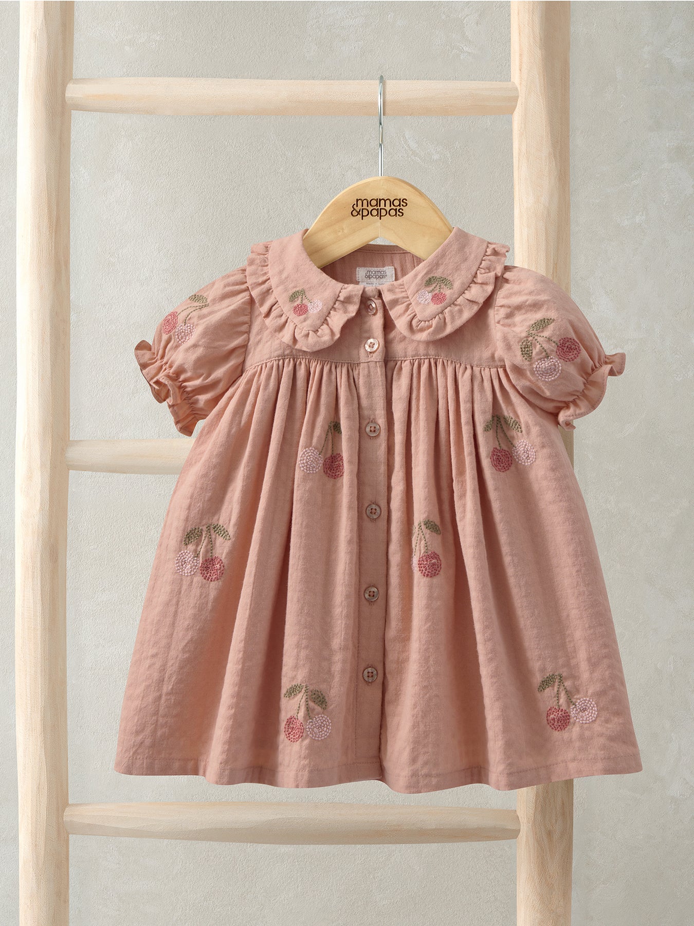 Baby Cherry Embroidered Dress Pink