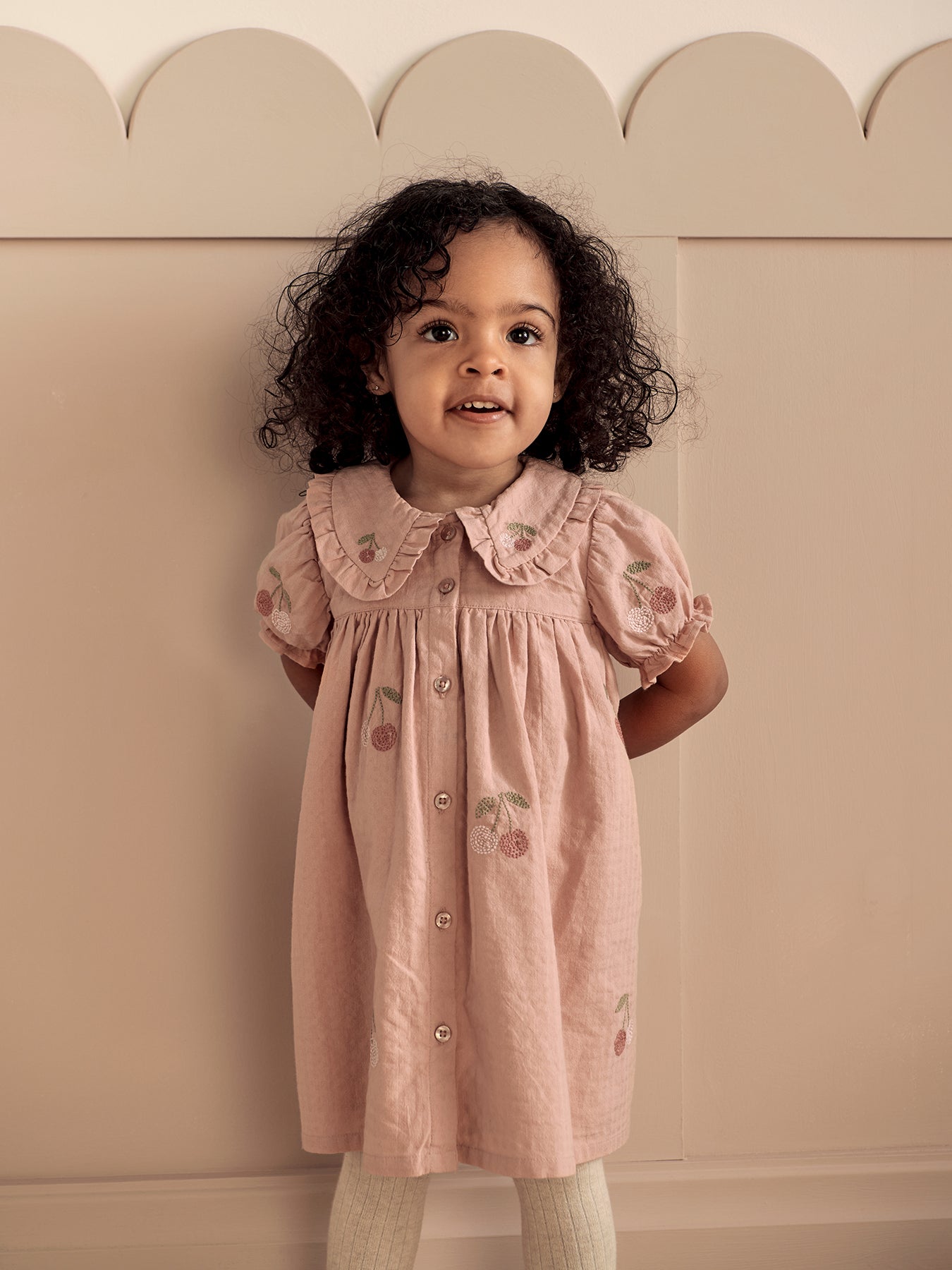 Baby Cherry Embroidered Dress Pink