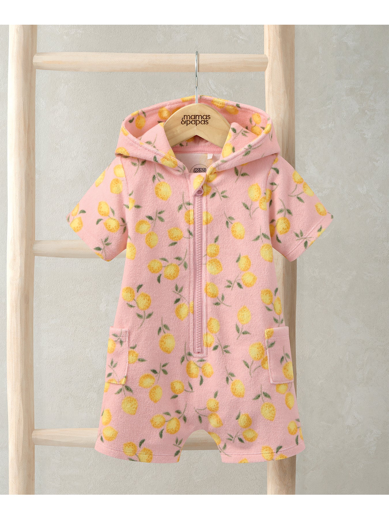 Baby Lemon Print Zip Romper Pink