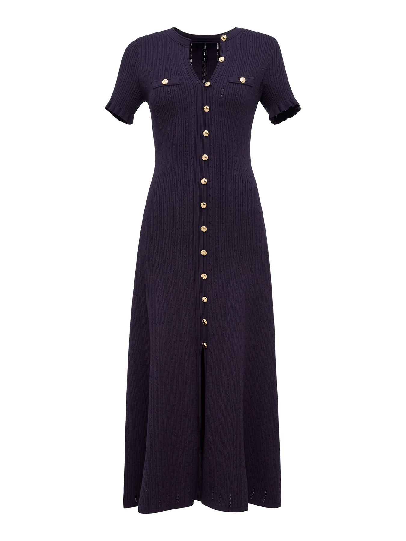 Violetta Stitch Interest Midi Dress Navy