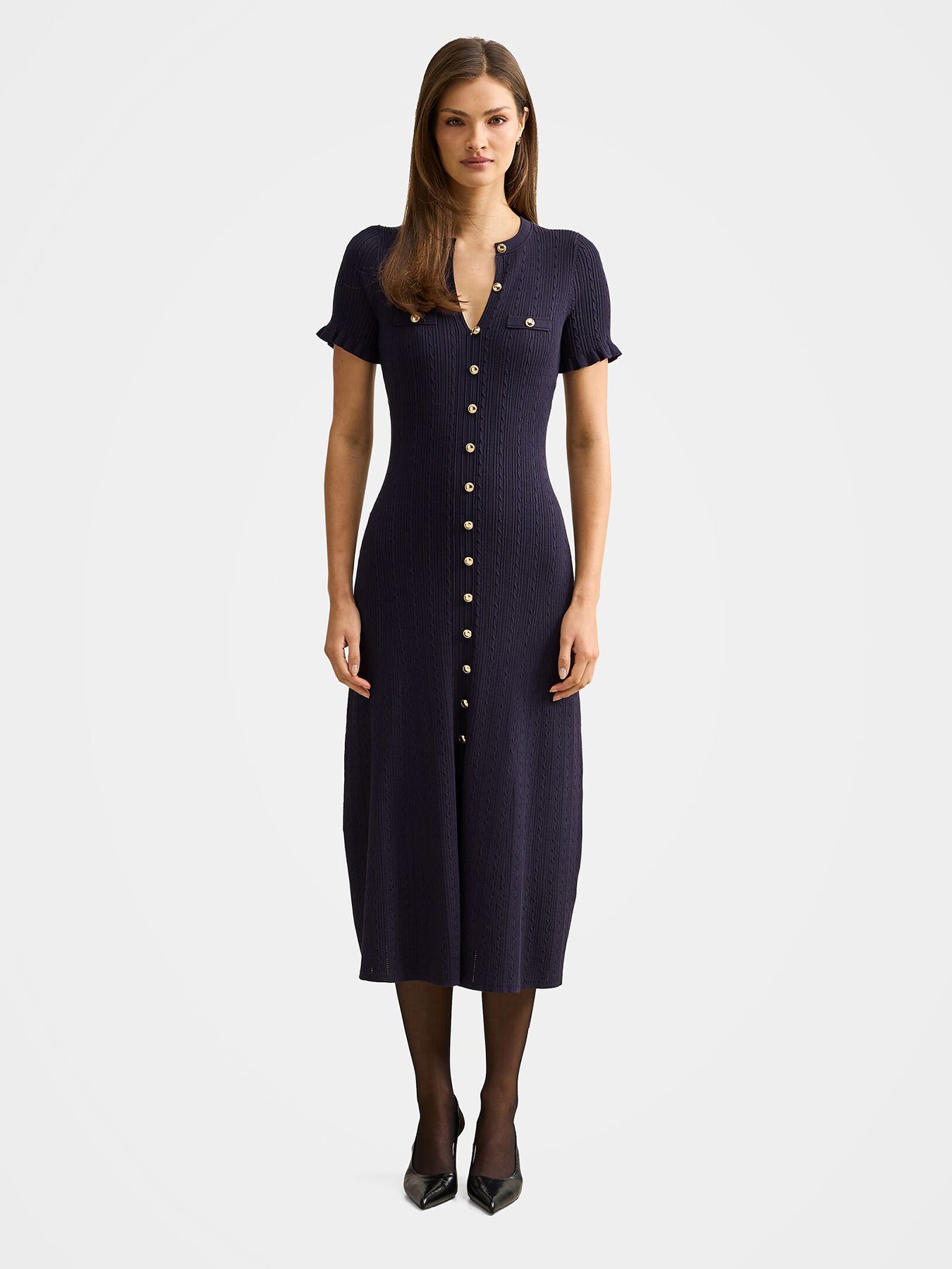 Violetta Stitch Interest Midi Dress Navy