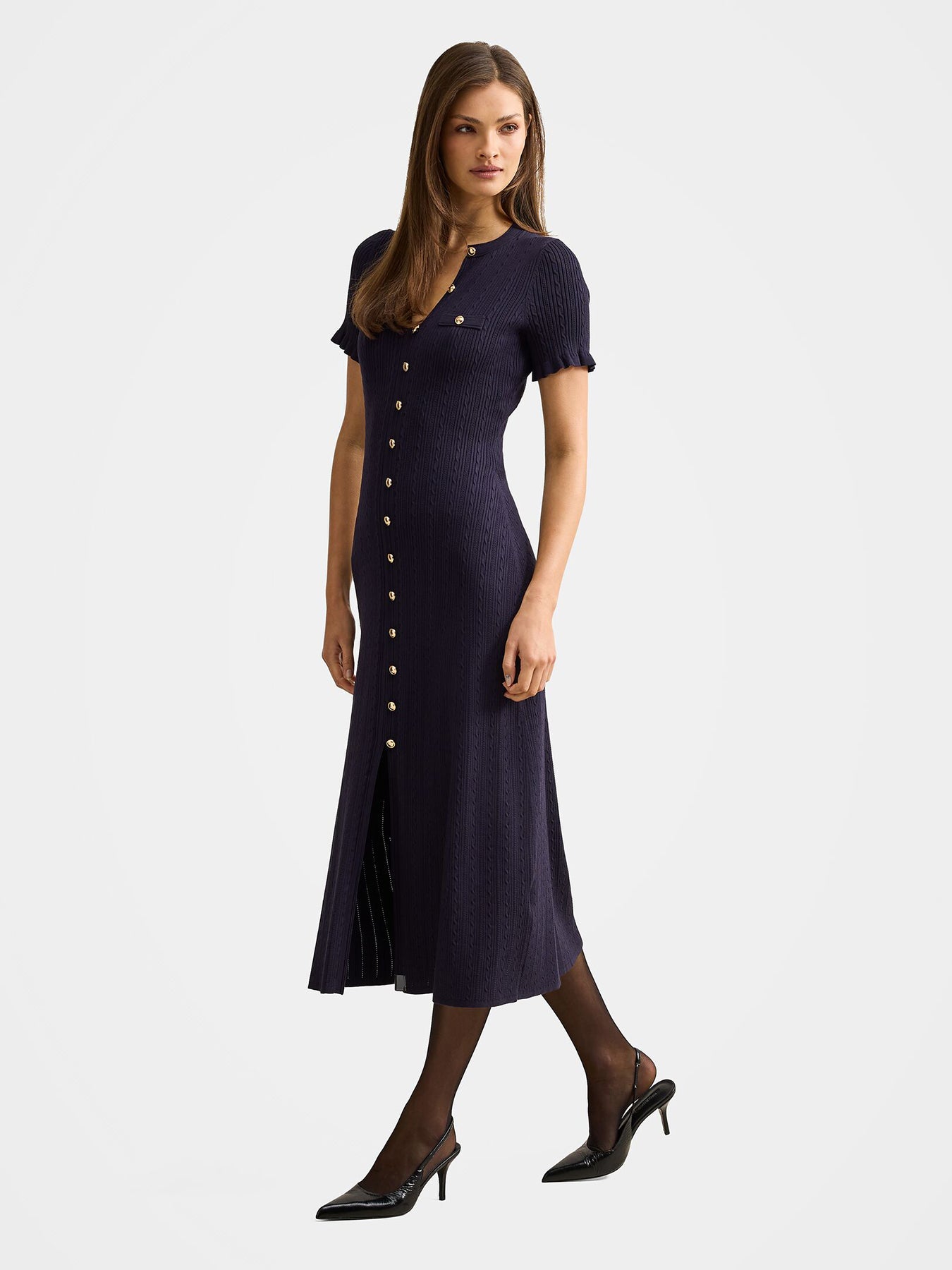 Violetta Stitch Interest Midi Dress Navy