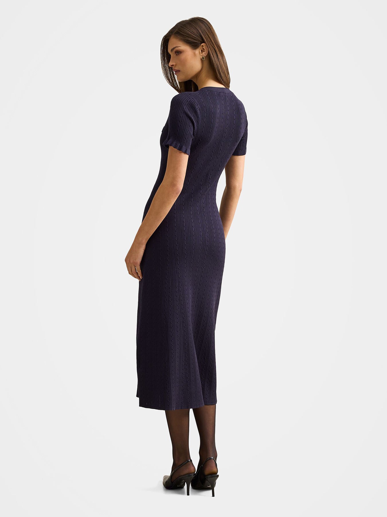 Violetta Stitch Interest Midi Dress Navy