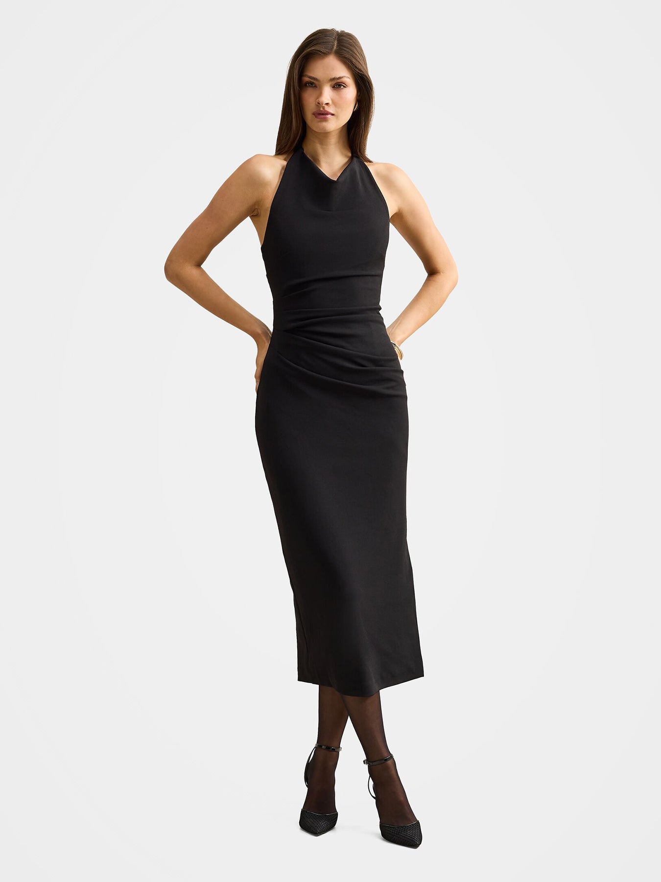 Daphne Halter Neck Column Midi Dress Black
