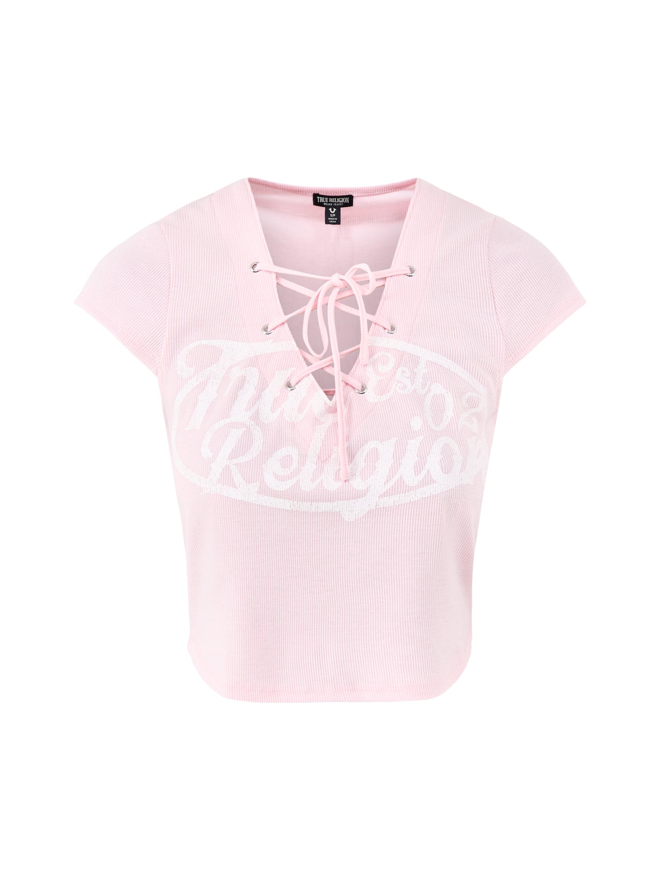 Lace Up Cap Sleeve Rib Top Pink