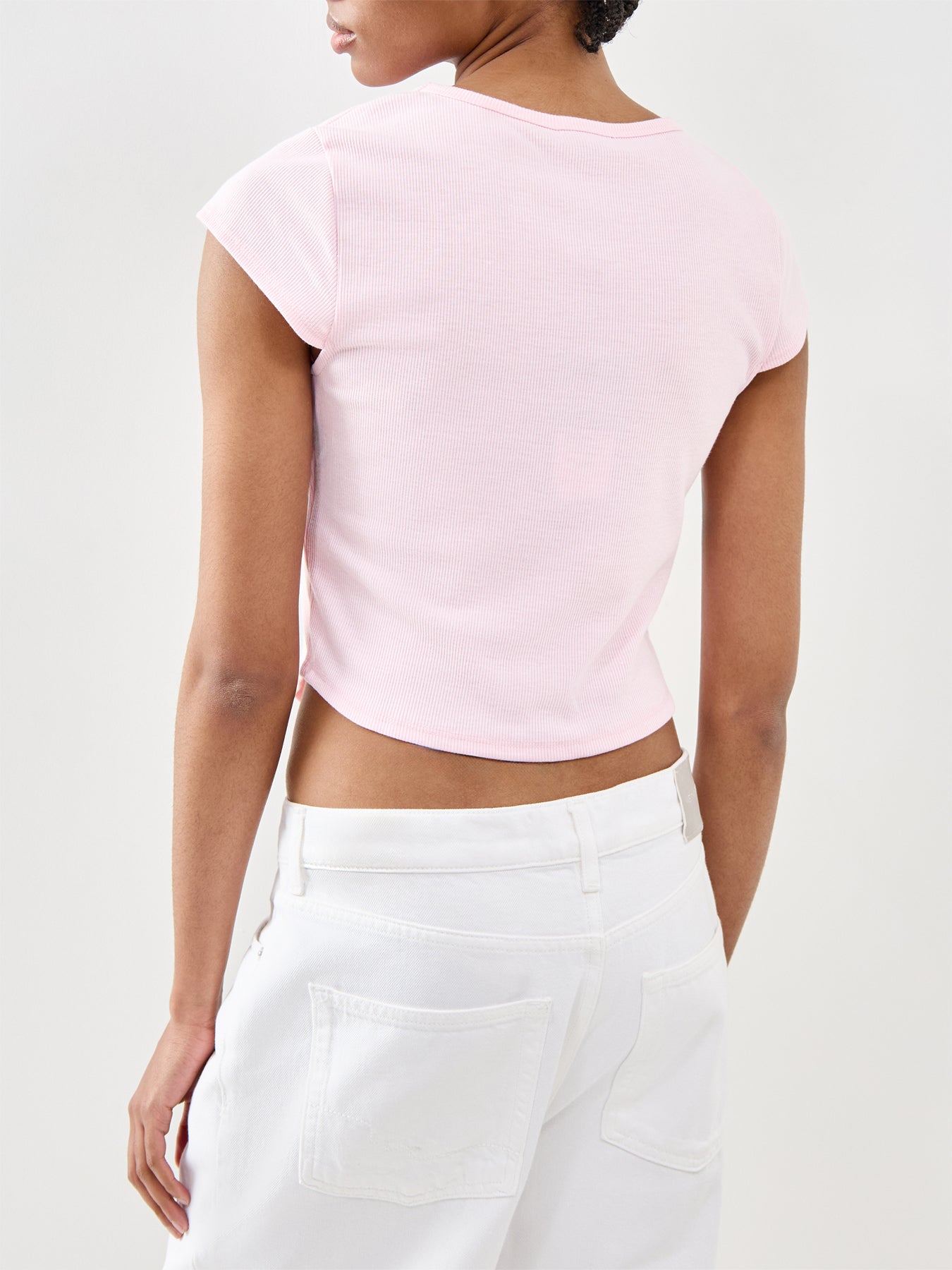 Lace Up Cap Sleeve Rib Top Pink