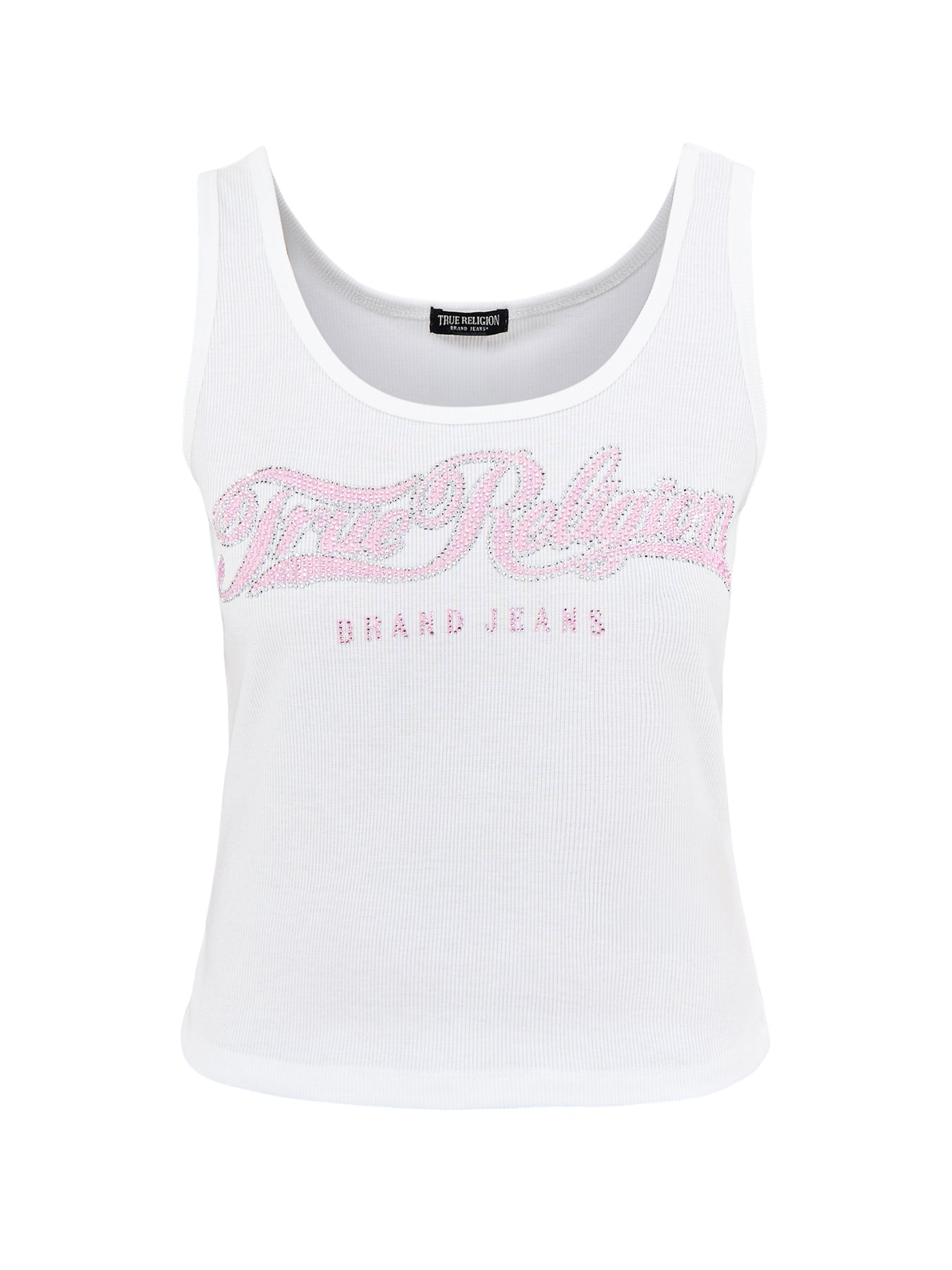 Crystal Square Neck Rib Tank White