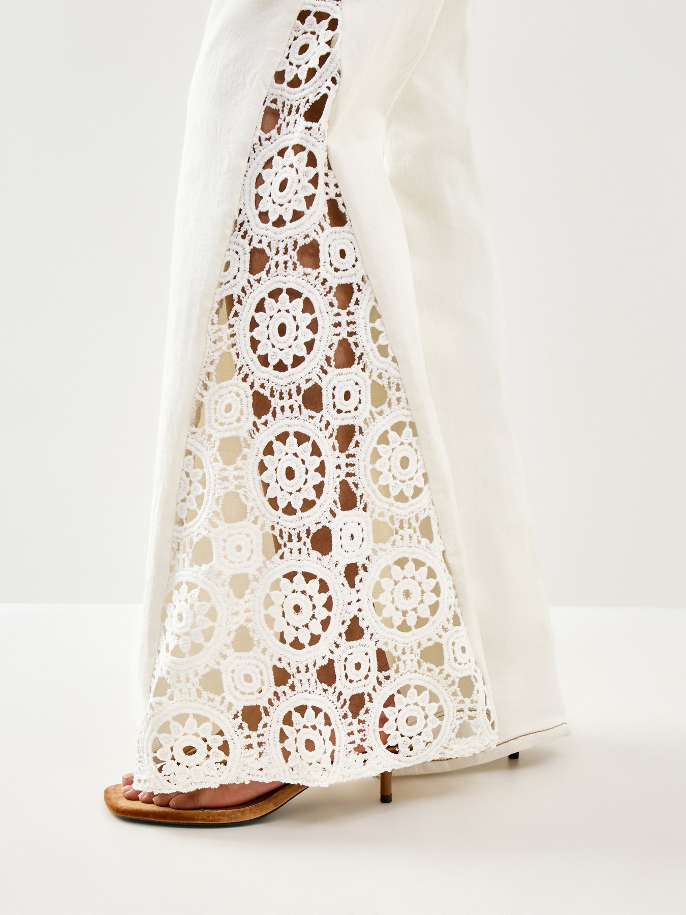 Crochet Mid Rise Flare Flap Jeans White