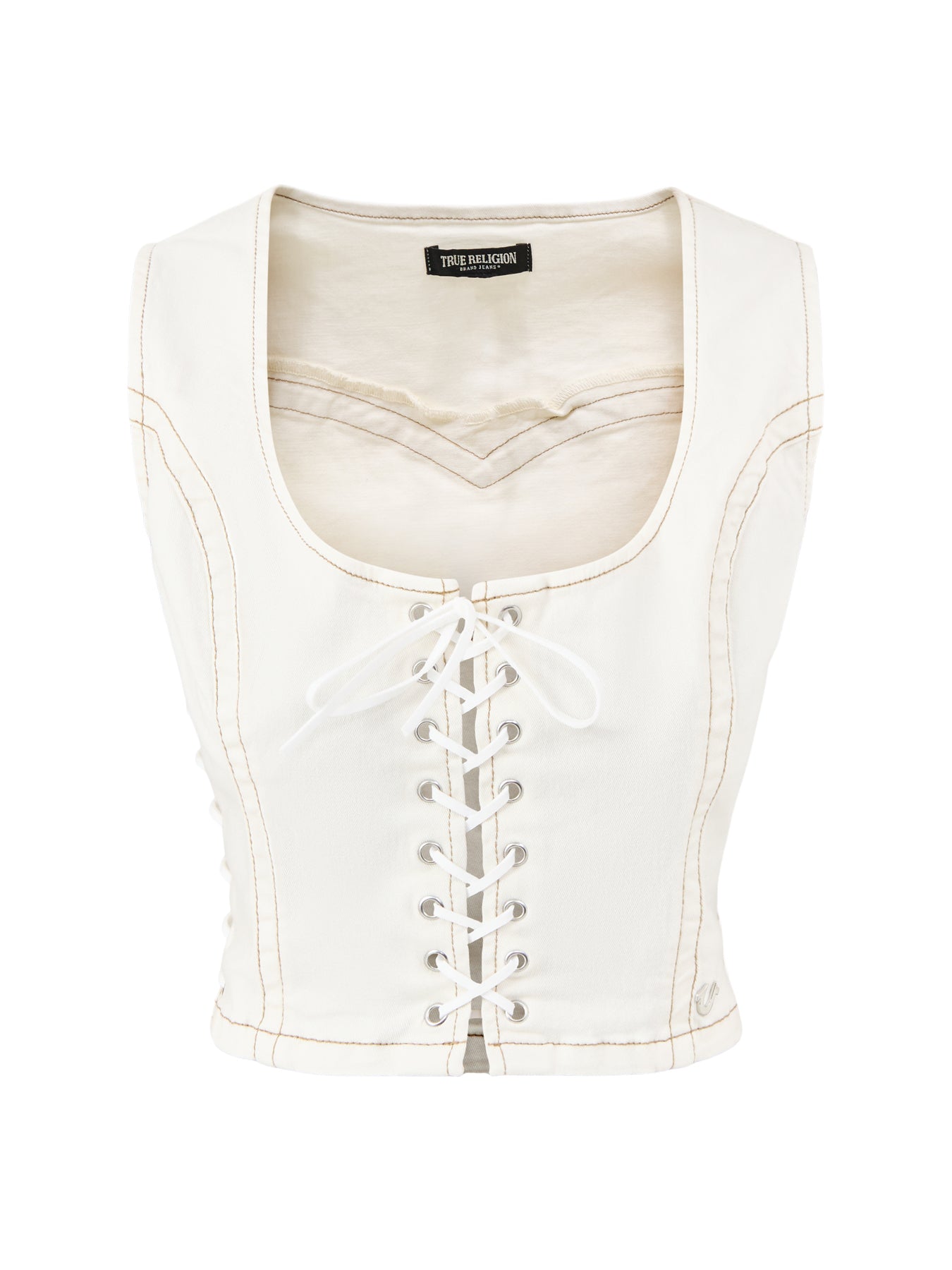 Lace Up Denim Top White