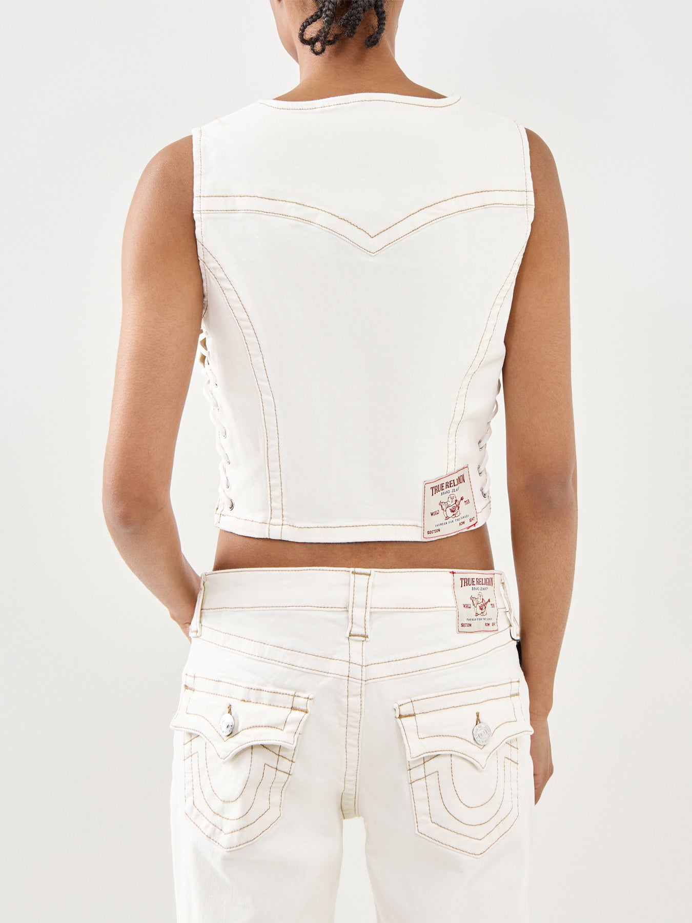 Lace Up Denim Top White