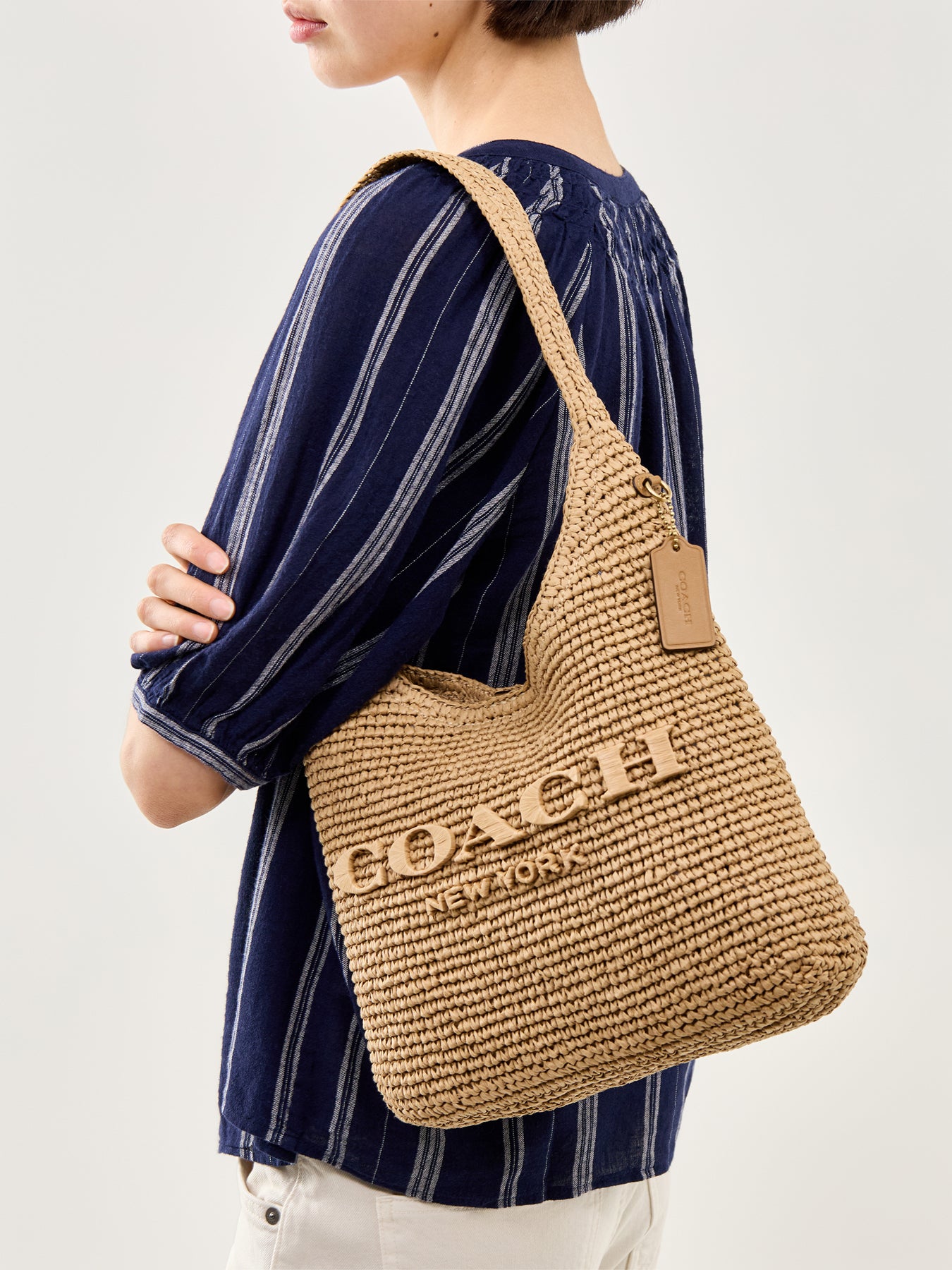 Brooklyn 28 Refined Weave Straw Shoulder Bag Natural