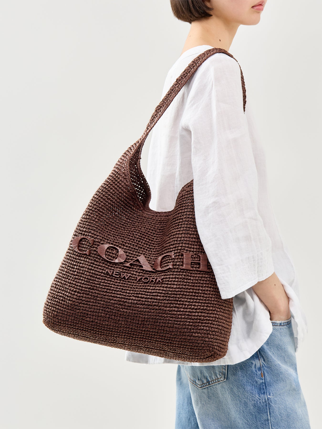 Brooklyn Straw Shoulder Bag Brown