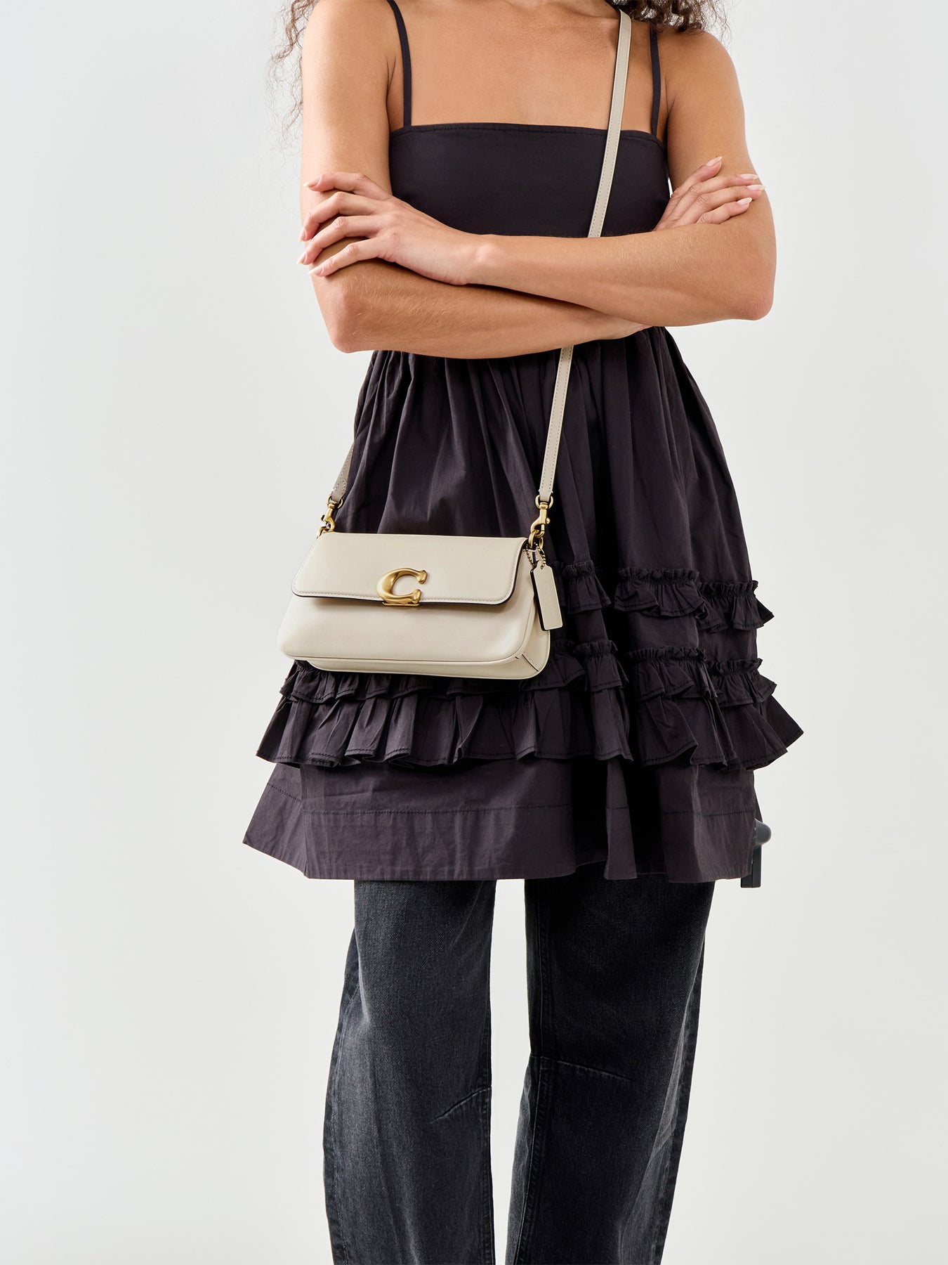 Refined Calf Leather Jet Shoulder Bag White