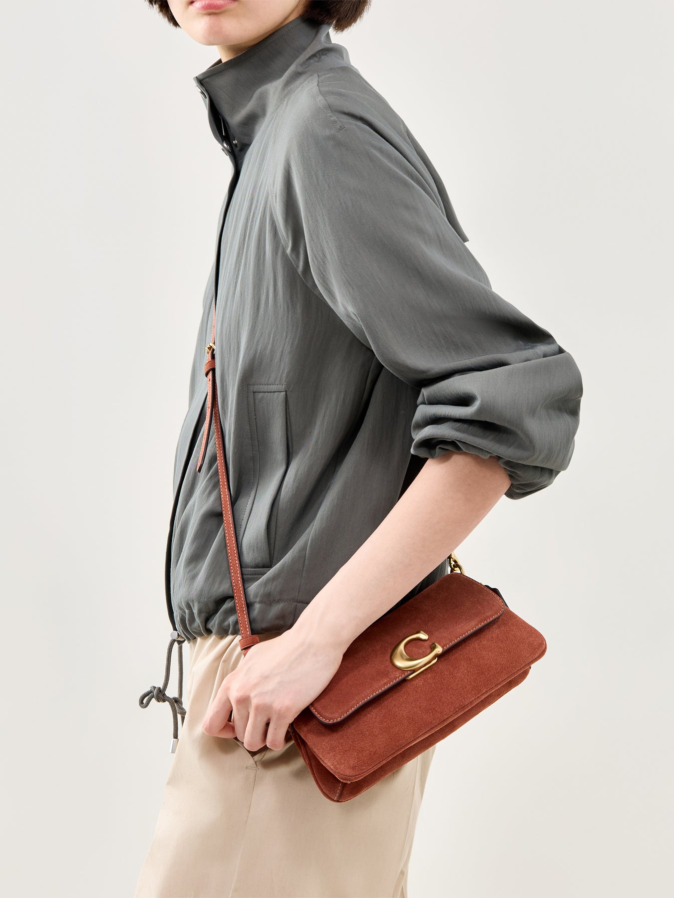 Jet Suede Shoulder Bag Clay