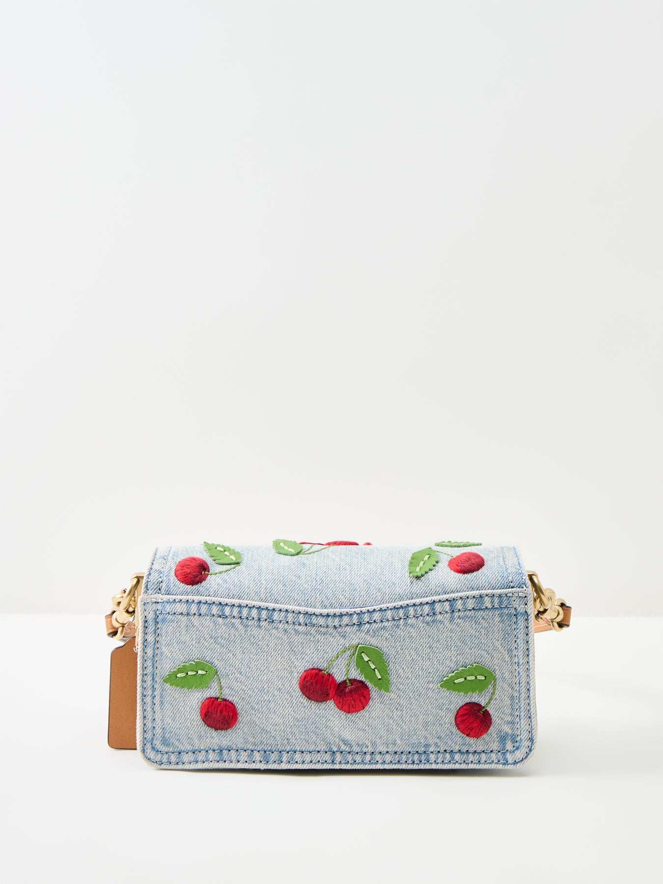 Cherry Embroidered Denim Tabby Shoulder Bag 20