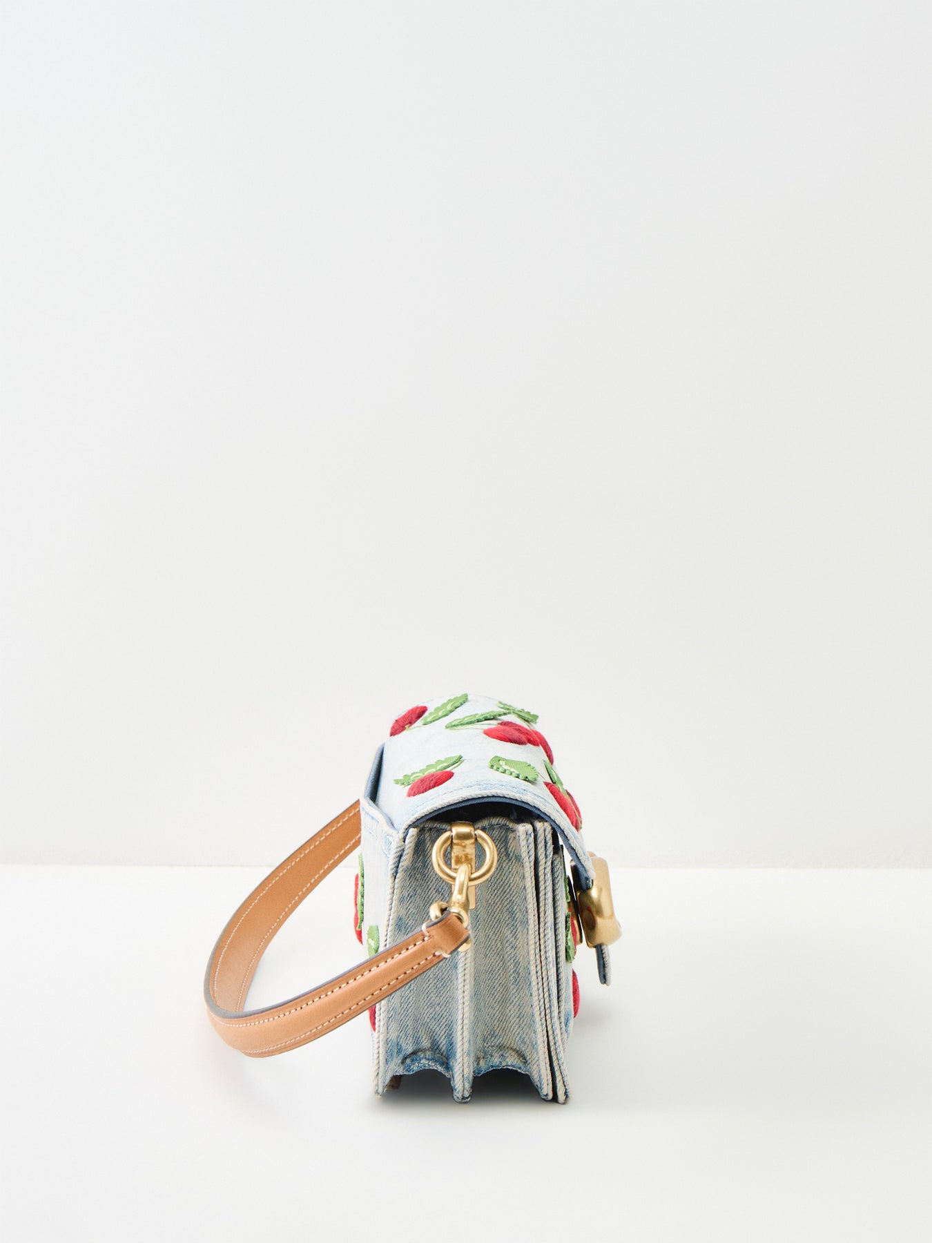 Cherry Embroidered Denim Tabby Shoulder Bag 20
