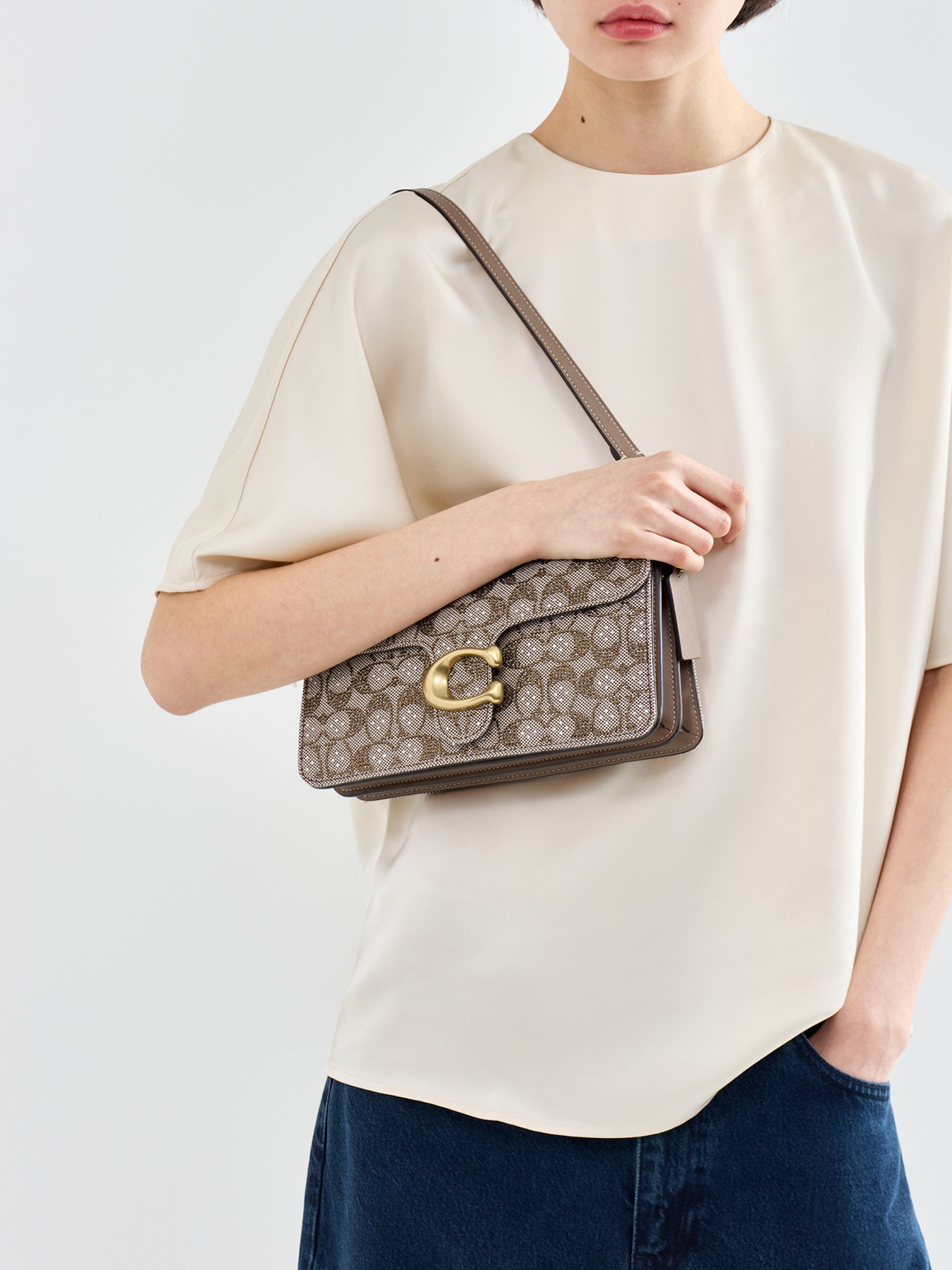 Crystal Signature Soft Tabby Shoulder Bag 26 Brown