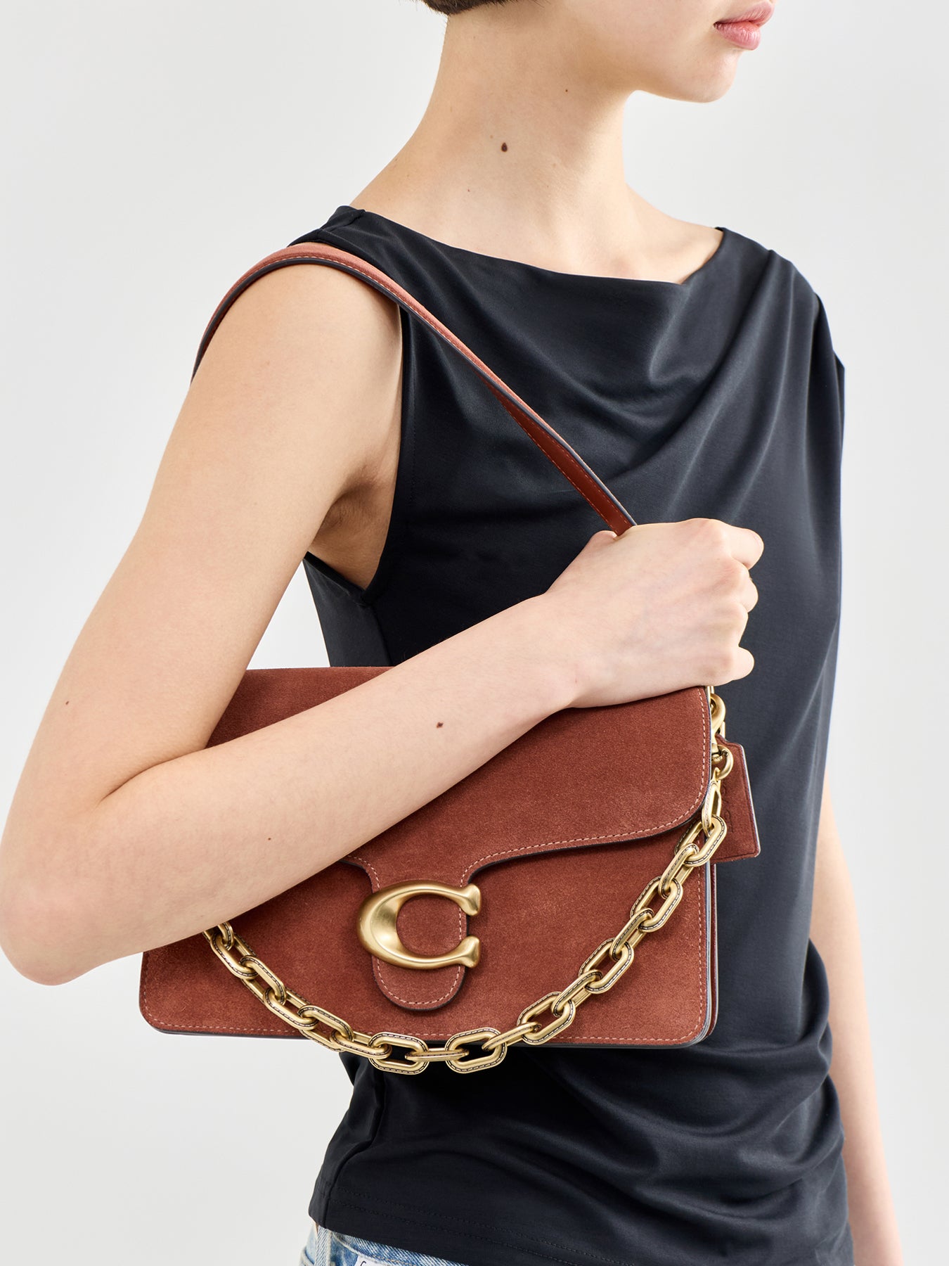 Chain Tabby Suede Shoulder Bag Clay