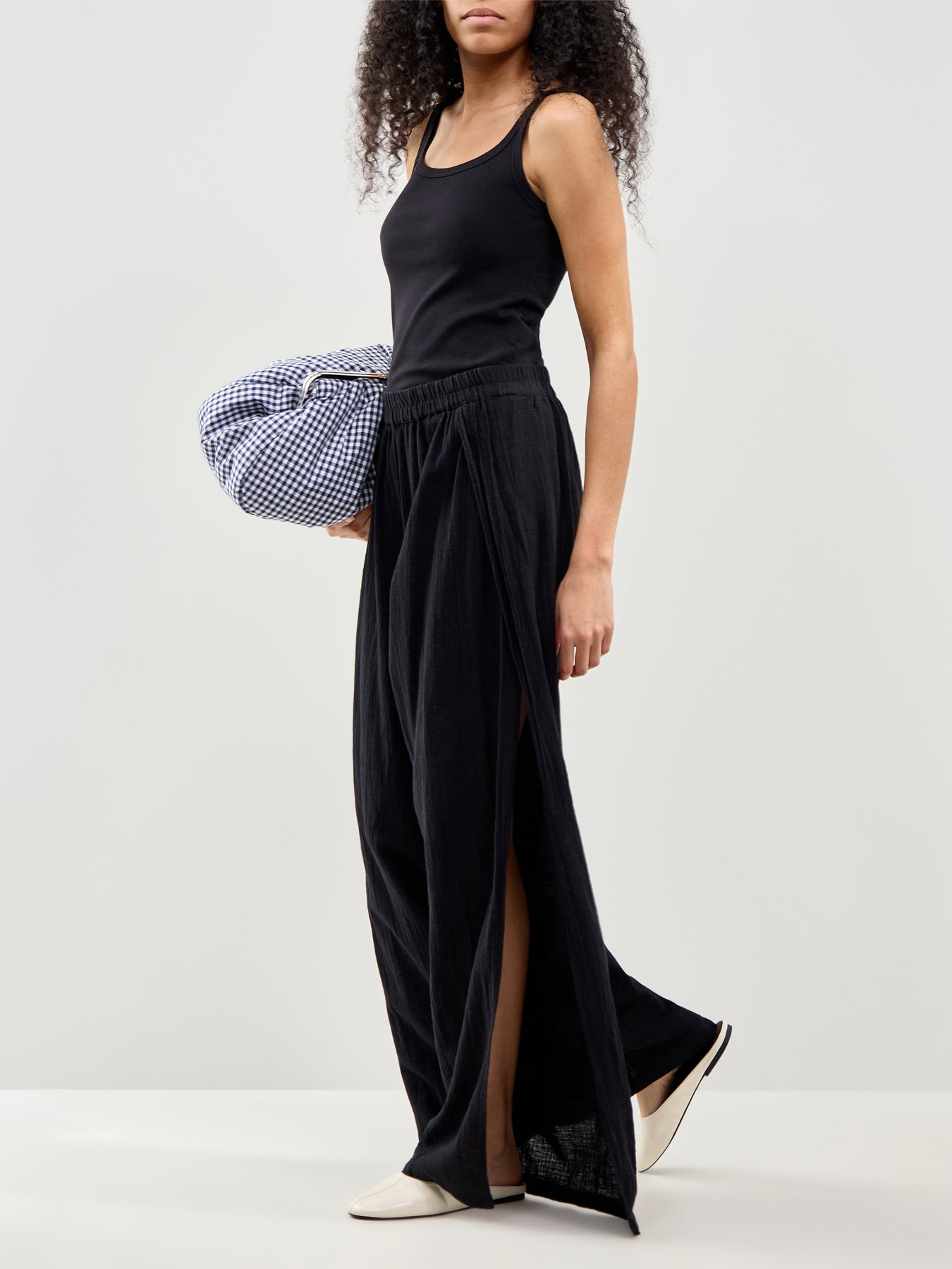 Agnes High Slit Beach Trousers Black