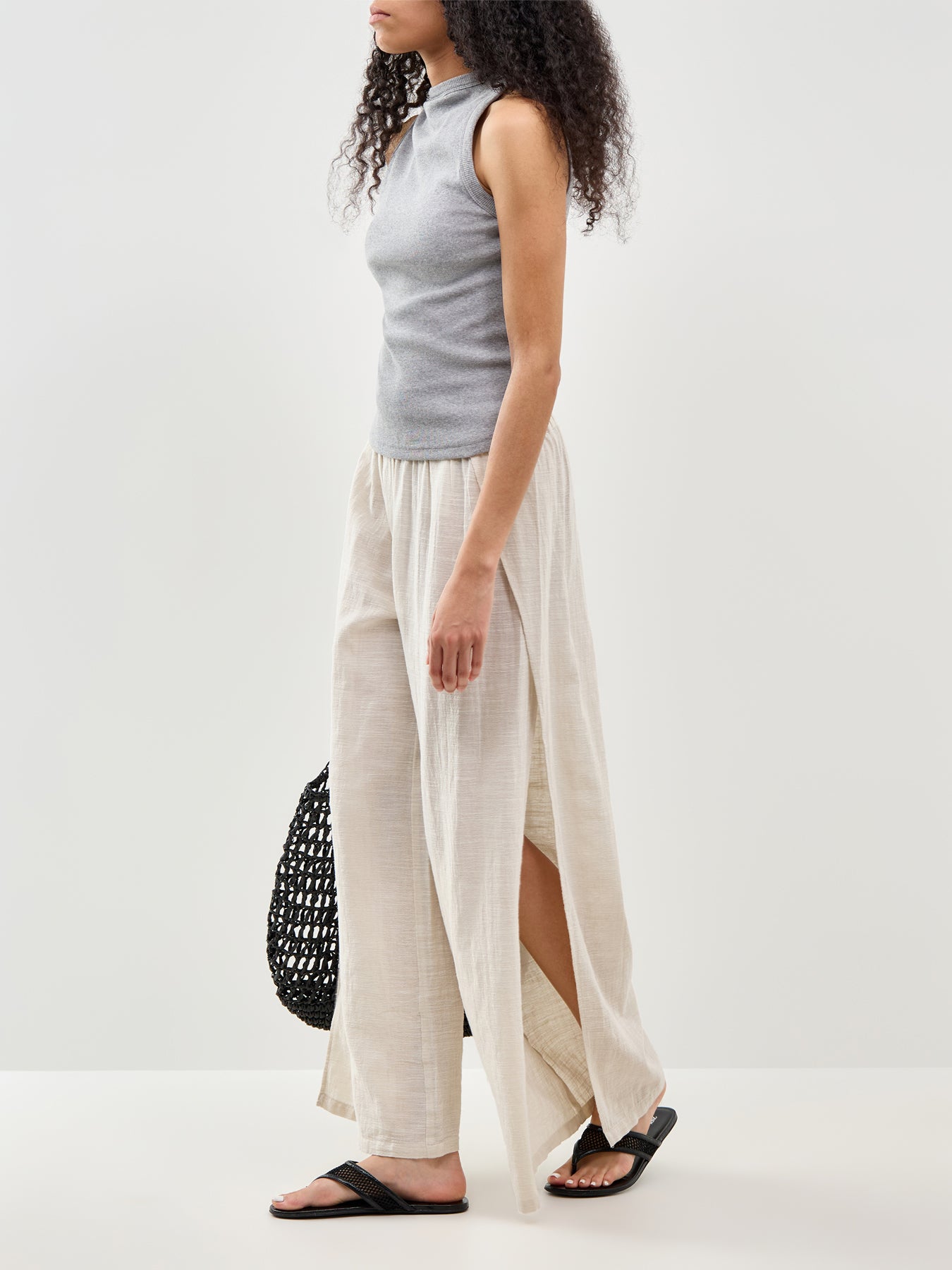 Agnes High Slit Beach Trousers Beige