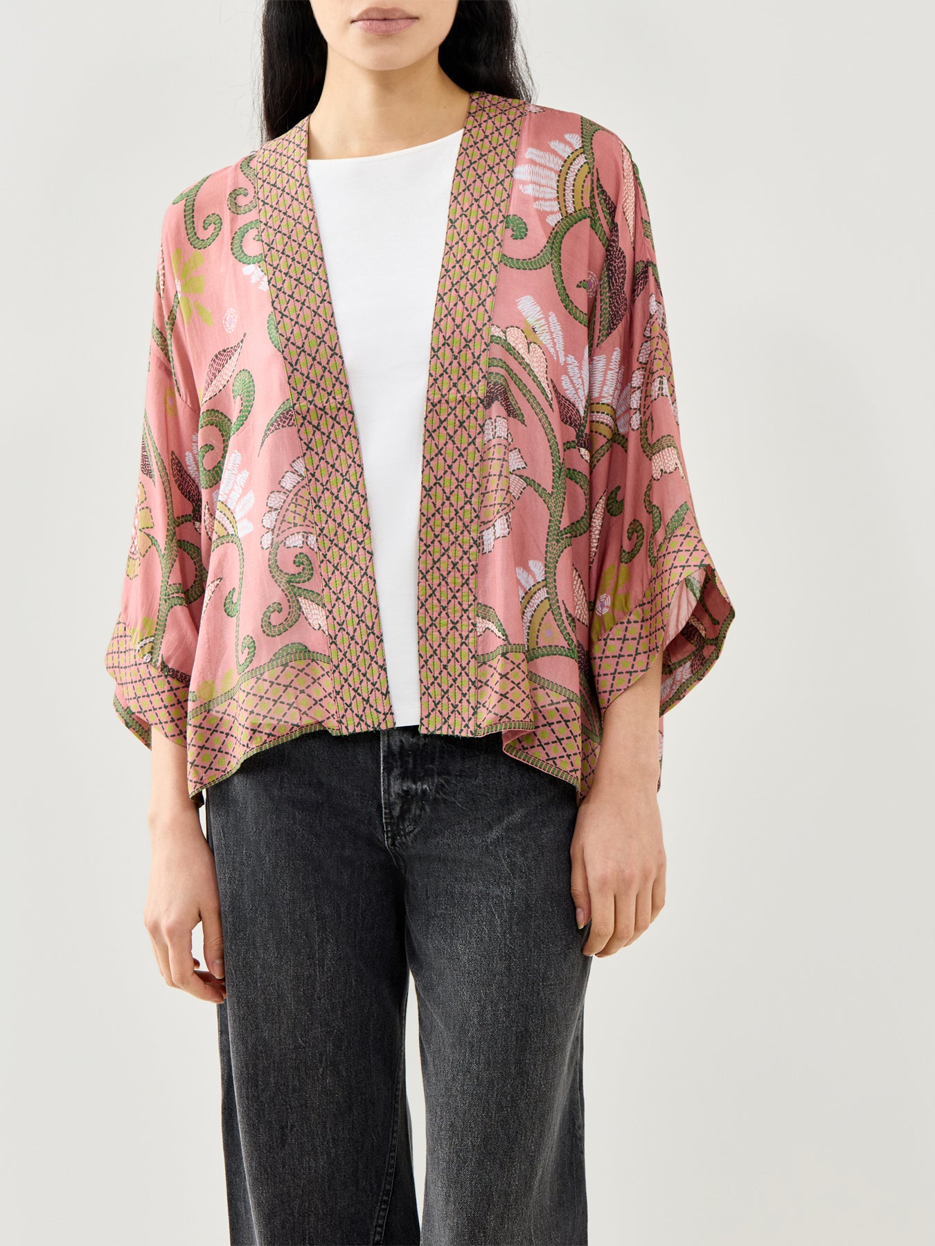 Giant Kantha Dusk Short Kimono Navy