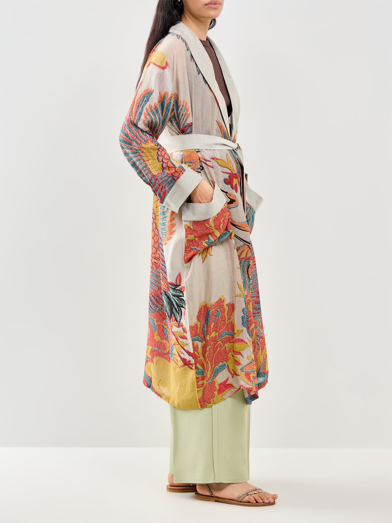 Crane Print Gown Grey