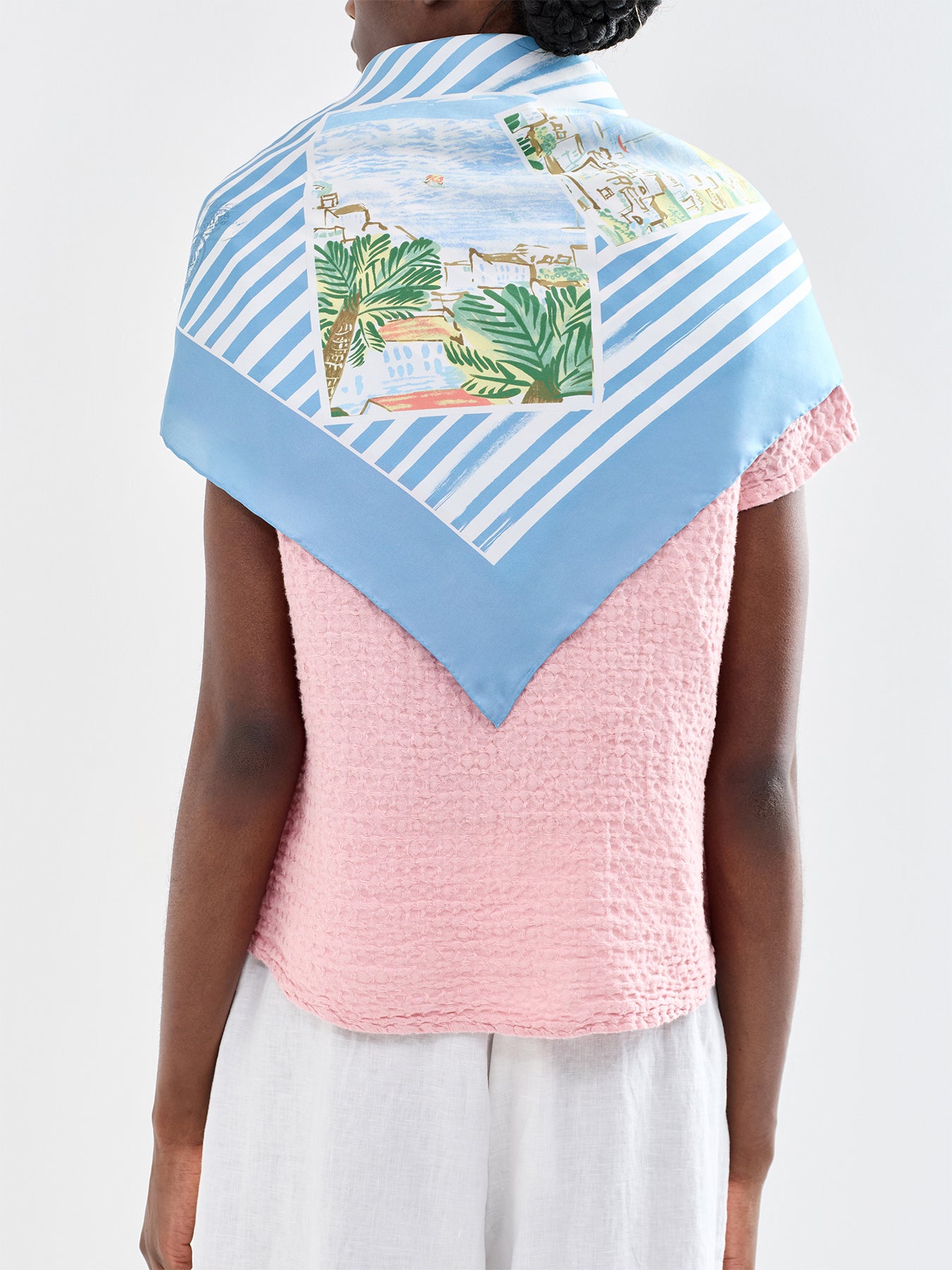 Print Silk Scarf Blue